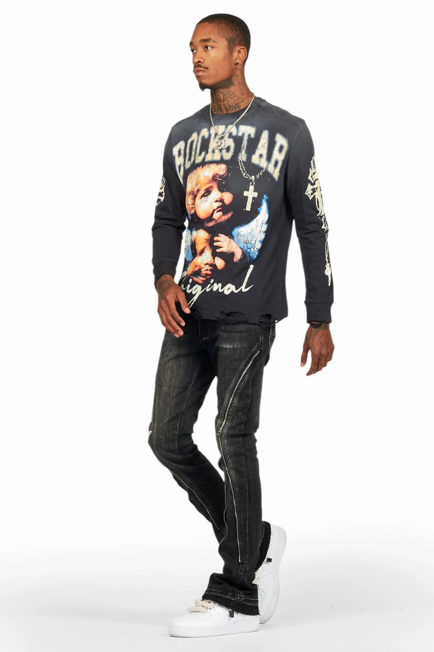 Rani Black Stacked Flare Jean