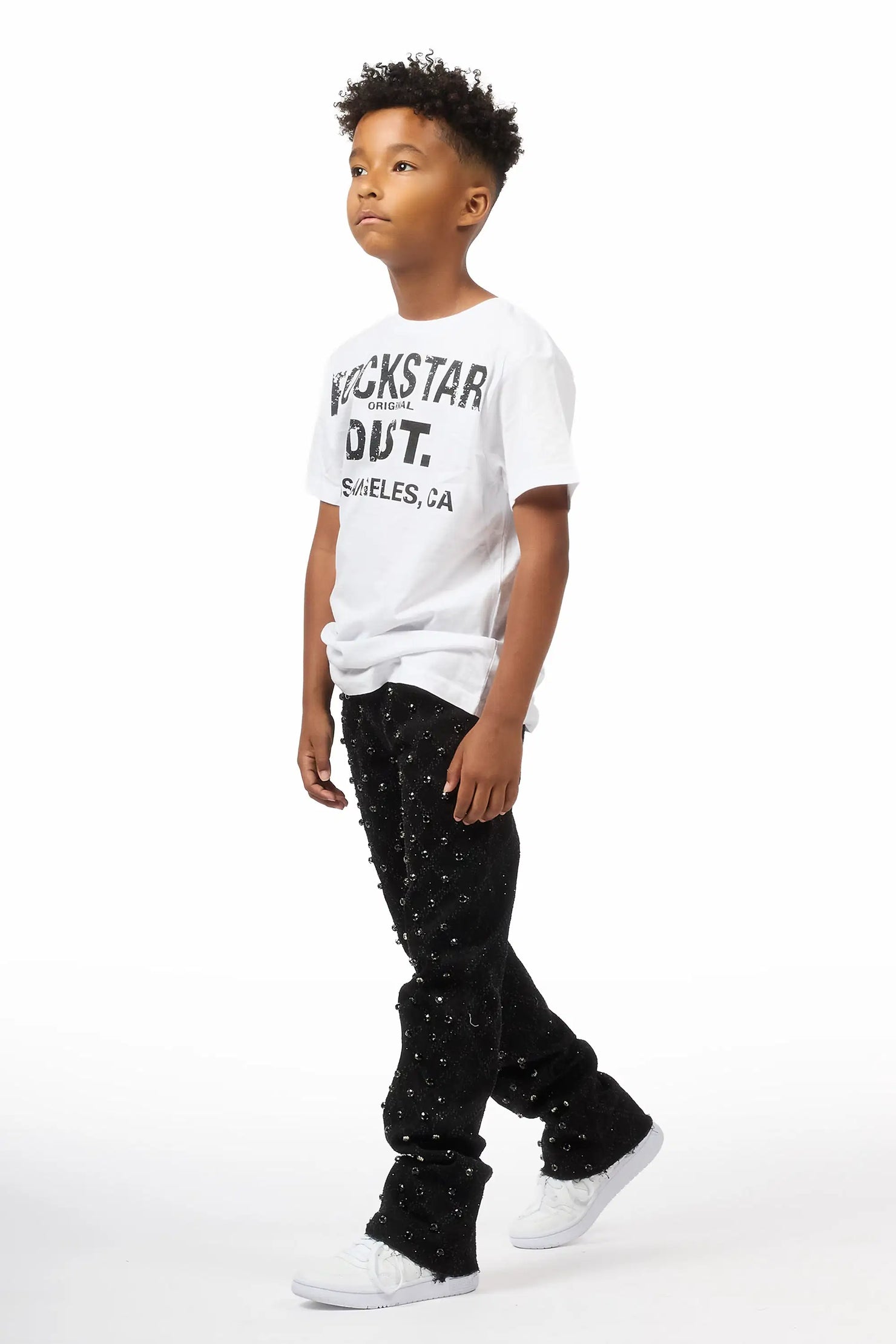 Boys Glit Black Rhinestone Stacked Flare Jean