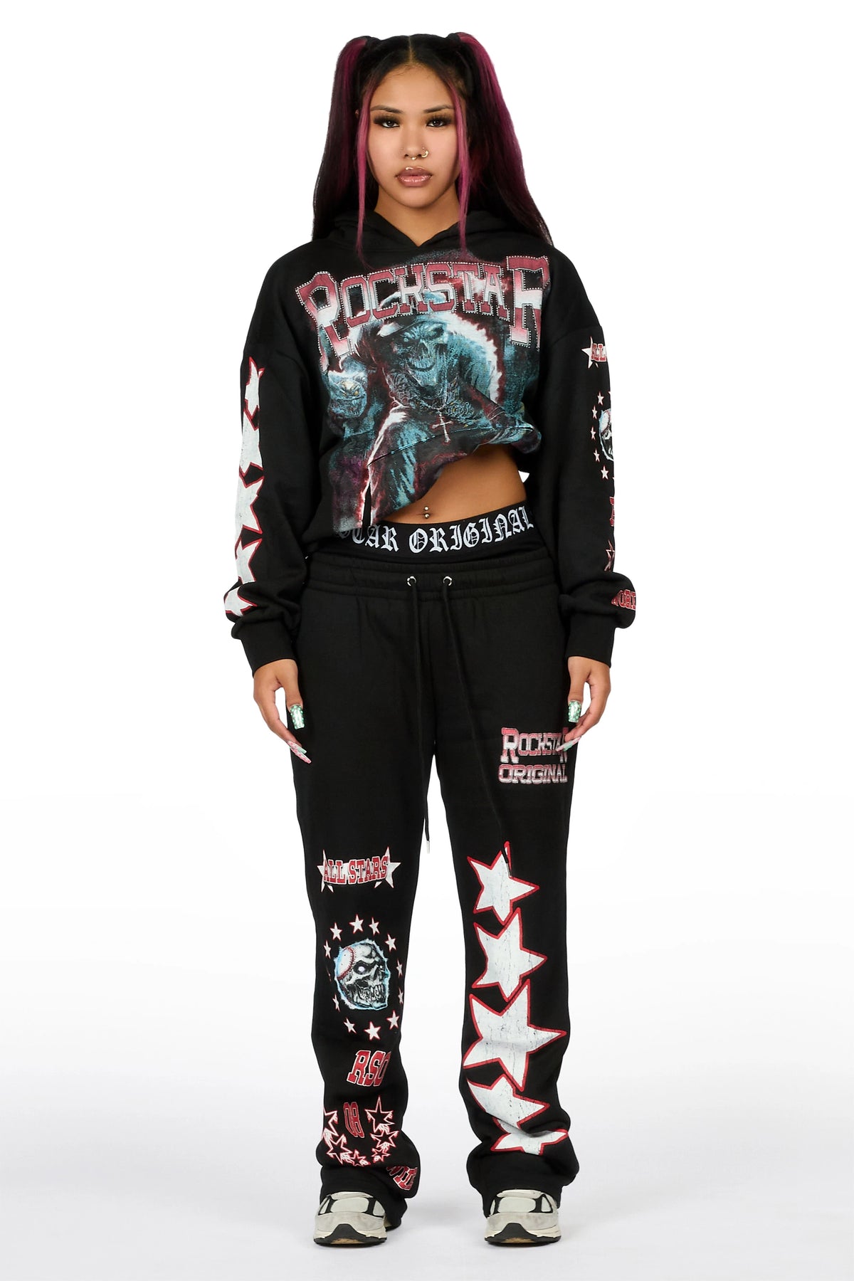 Jaiyana Black Graphic Baggy Fit Track Set