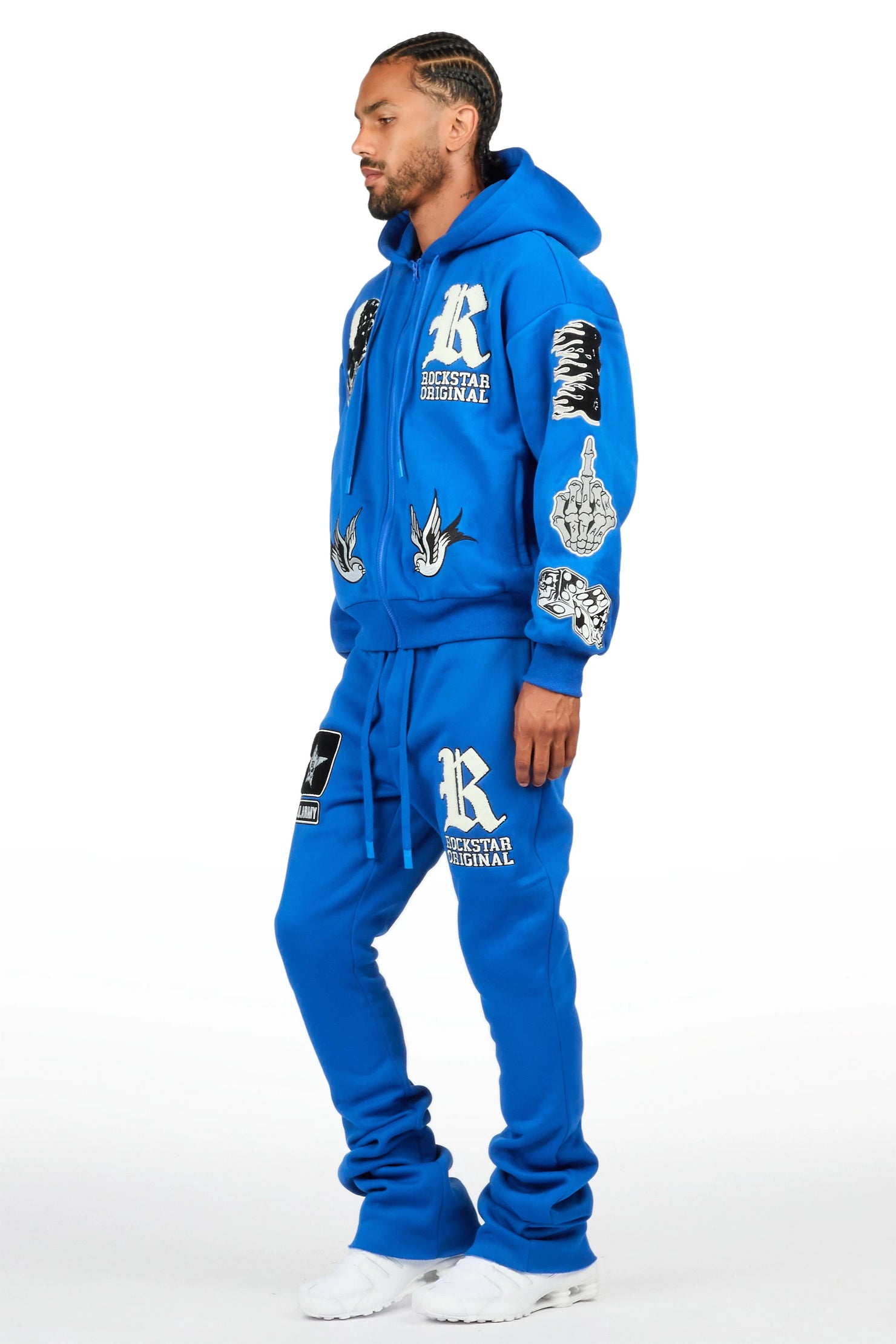 Vidar Royal Zip Up Hoodie Stacked Track Set