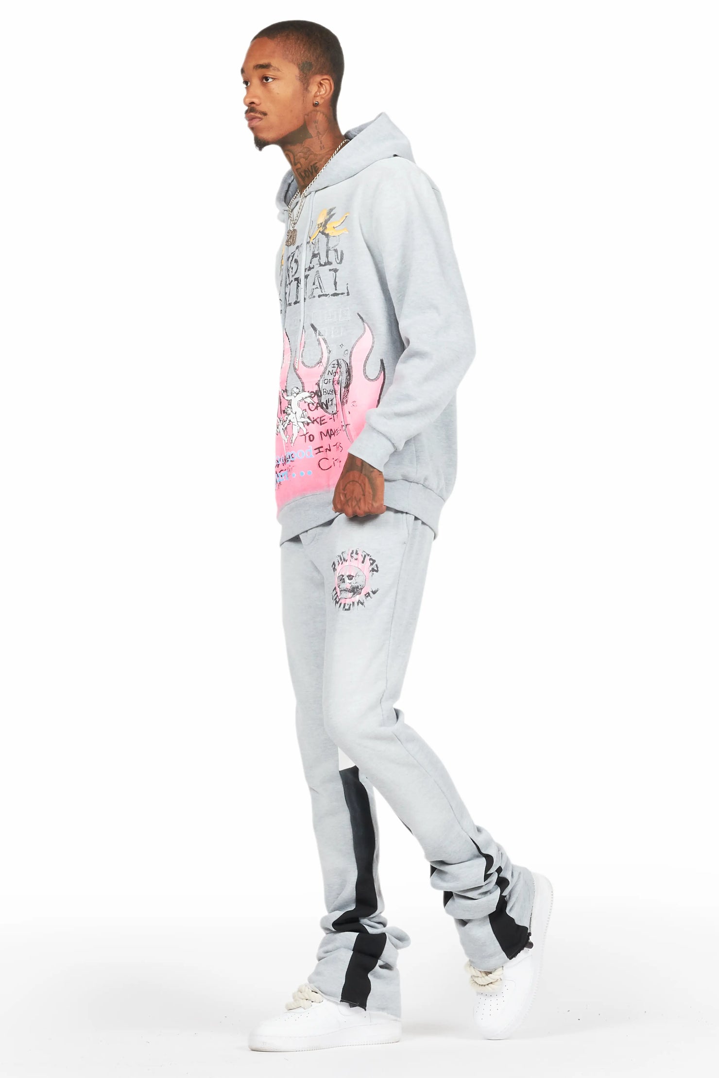 Boone Heather Grey Super Stacked Hoodie Track Set