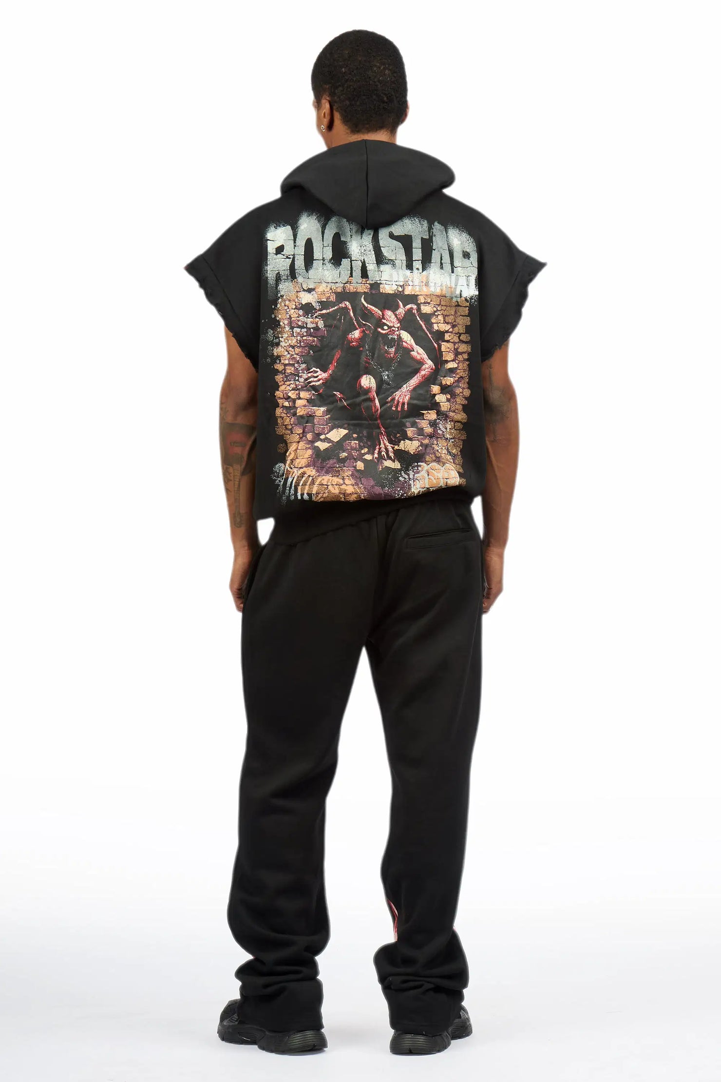 Azyrx Black Cut Sleeve Hoodie/Baggy Pant Track Set