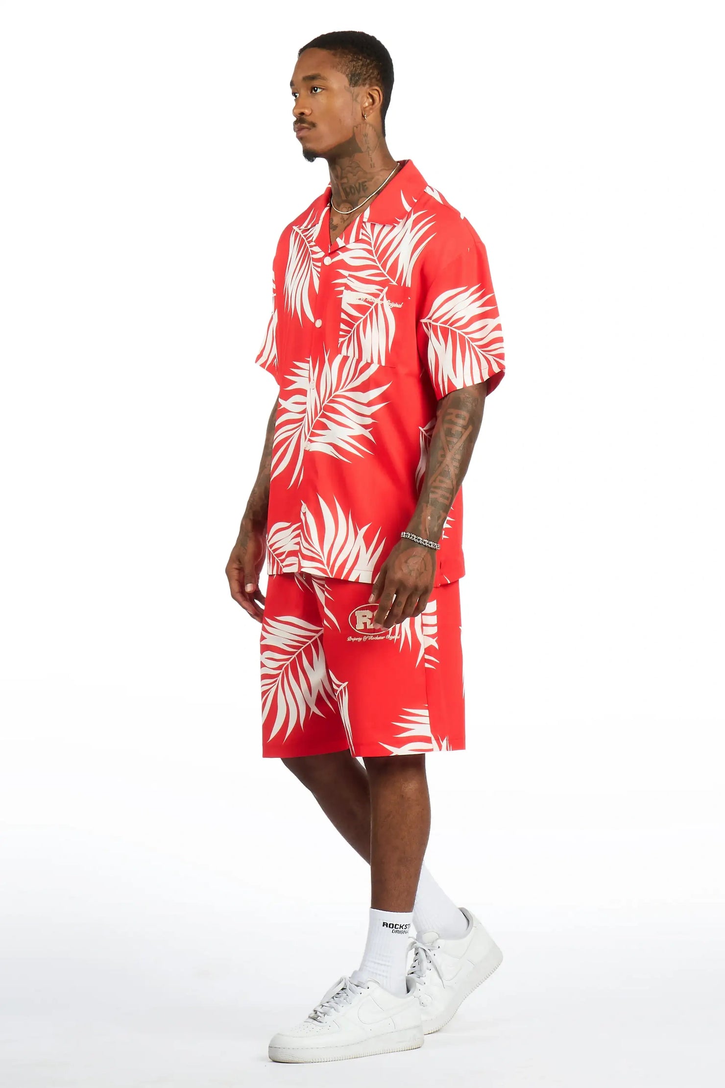 Puka Red Button Down Shirt/Short Set
