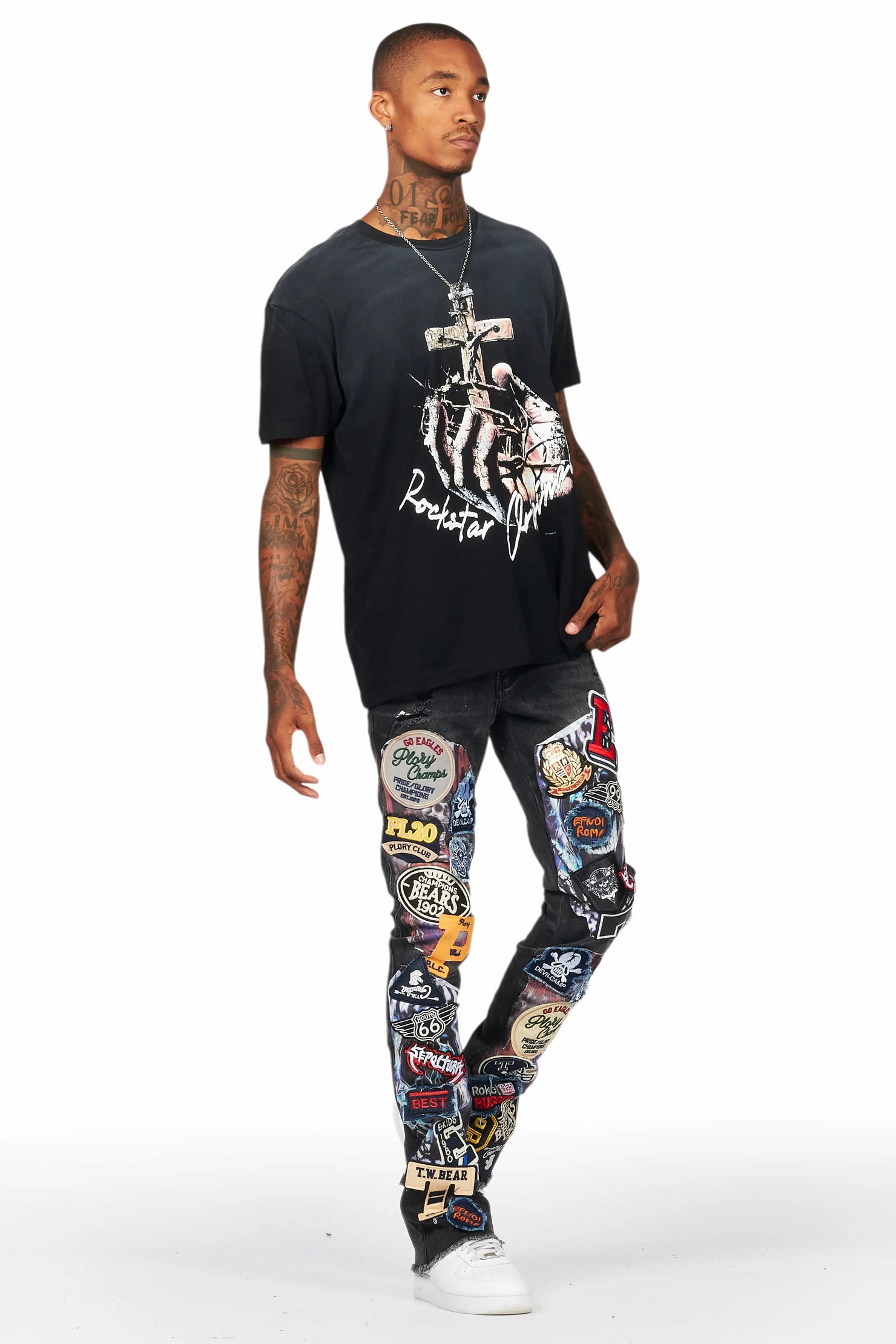 Espen Black Stacked Flare Jean