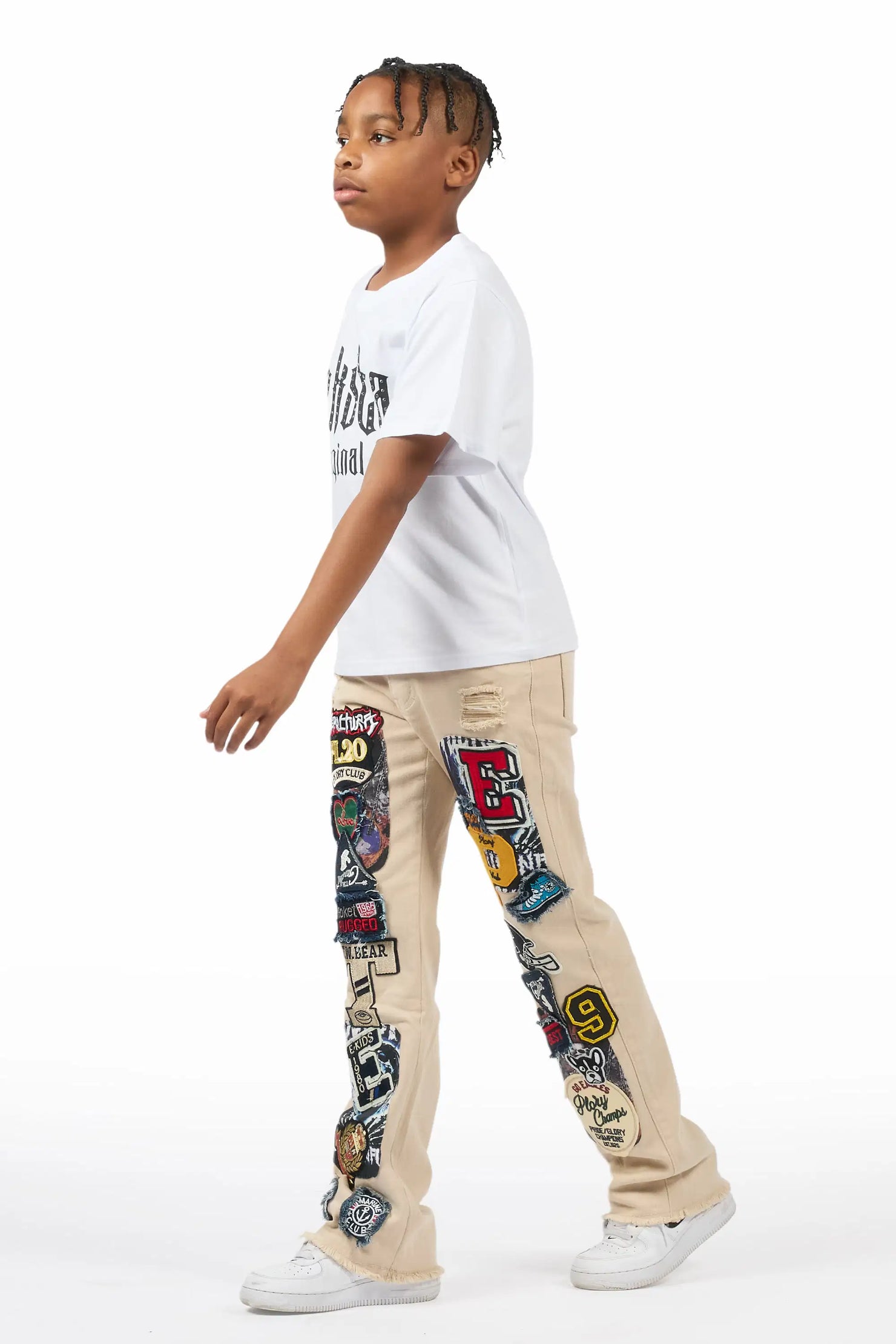 Boys Espen Beige Stacked Flare Jean