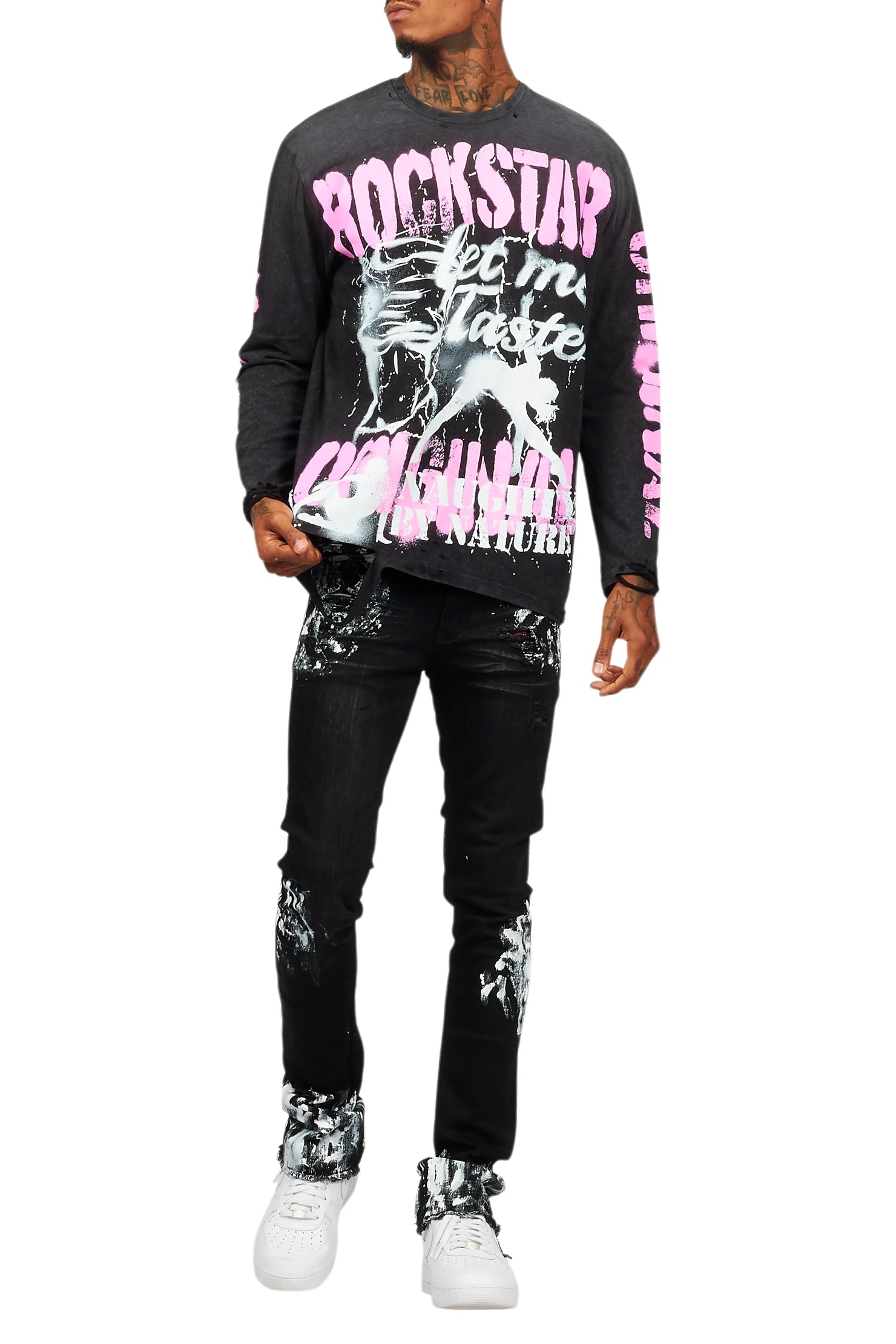 Strip Army Vintage Black Long Sleeve Graphic T-Shirt