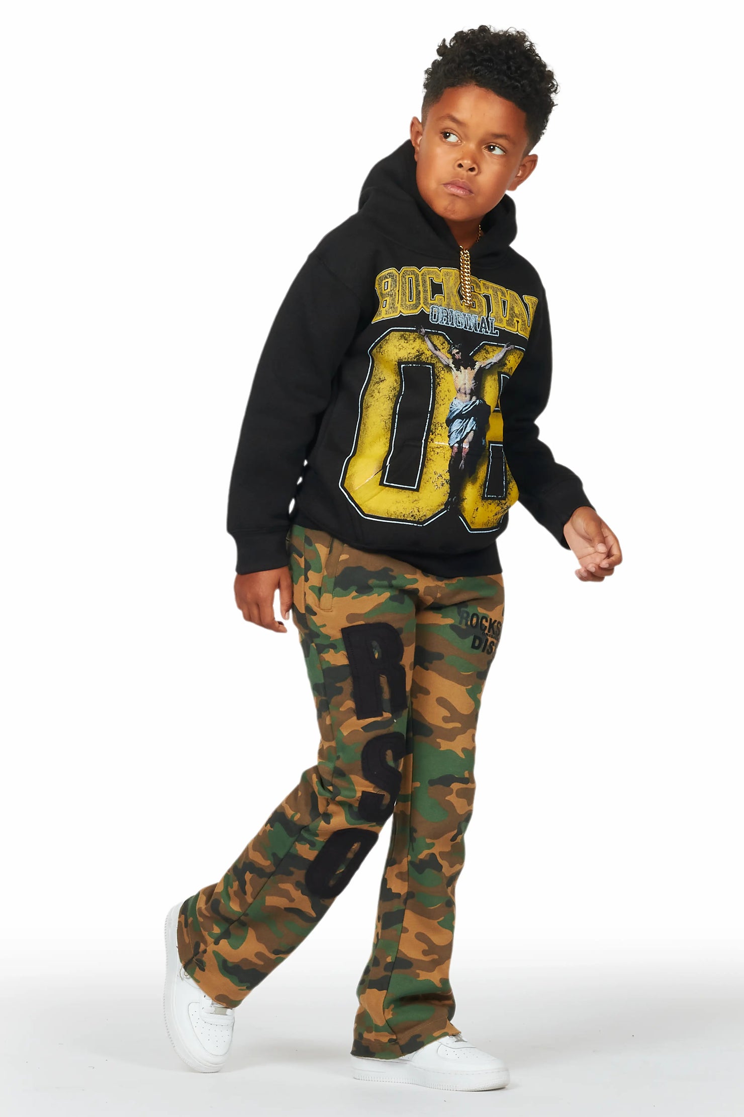 Boys Bansi Faded Camo Stacked Trackpant