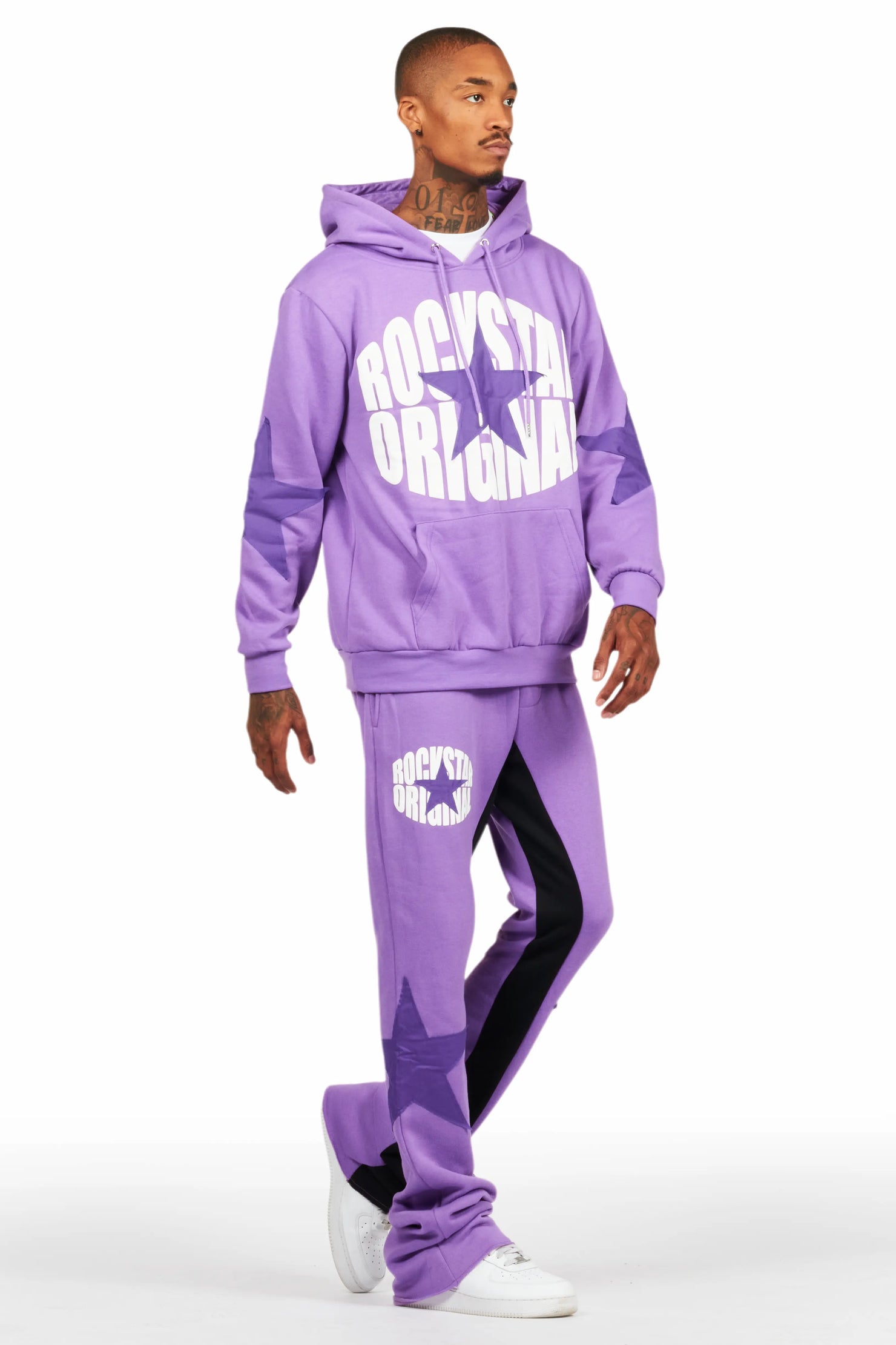States Purple Baggy Stacked Hoodie Track Set