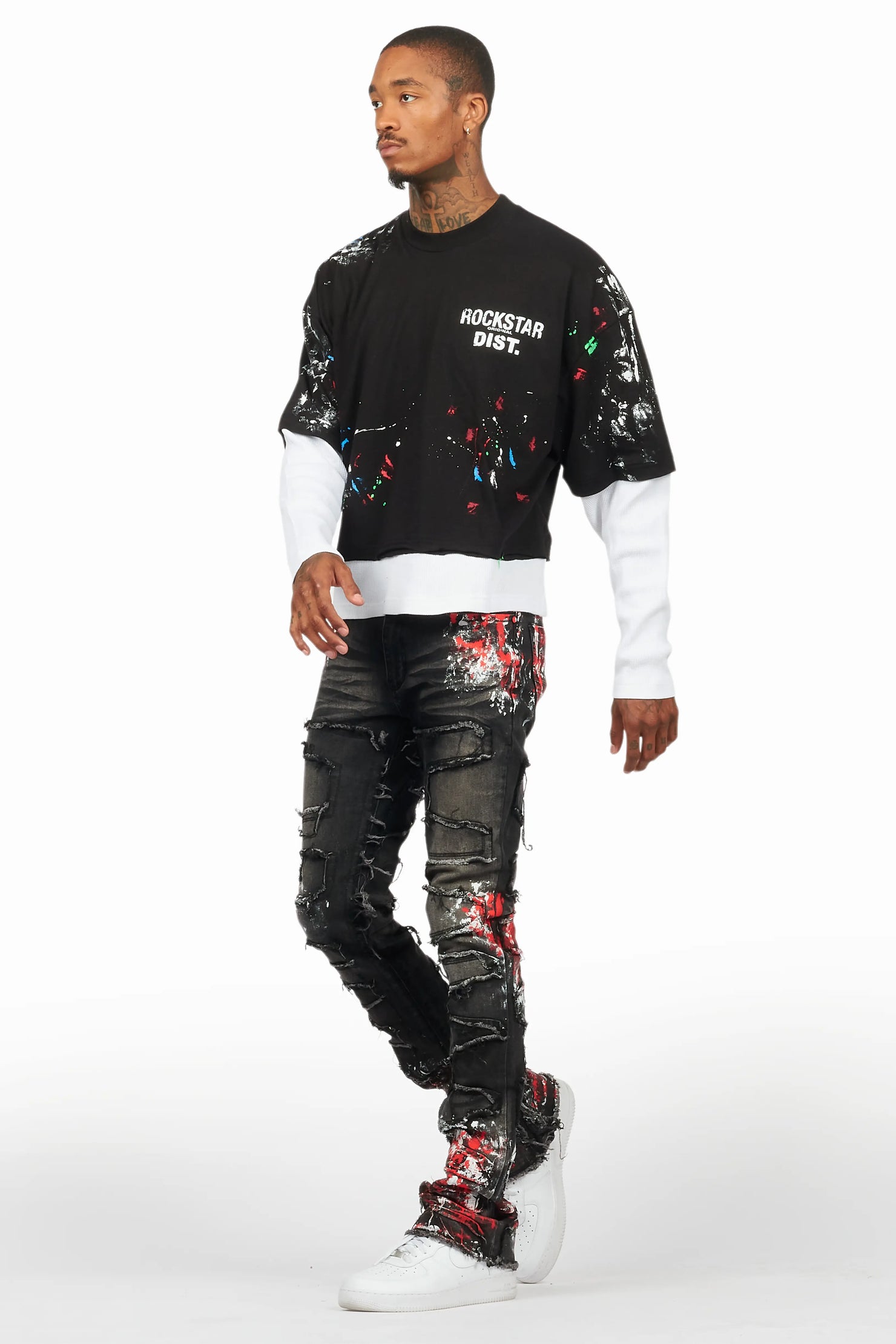 Odell Black Thermal Double Layer Boxy Crop T-Shirt