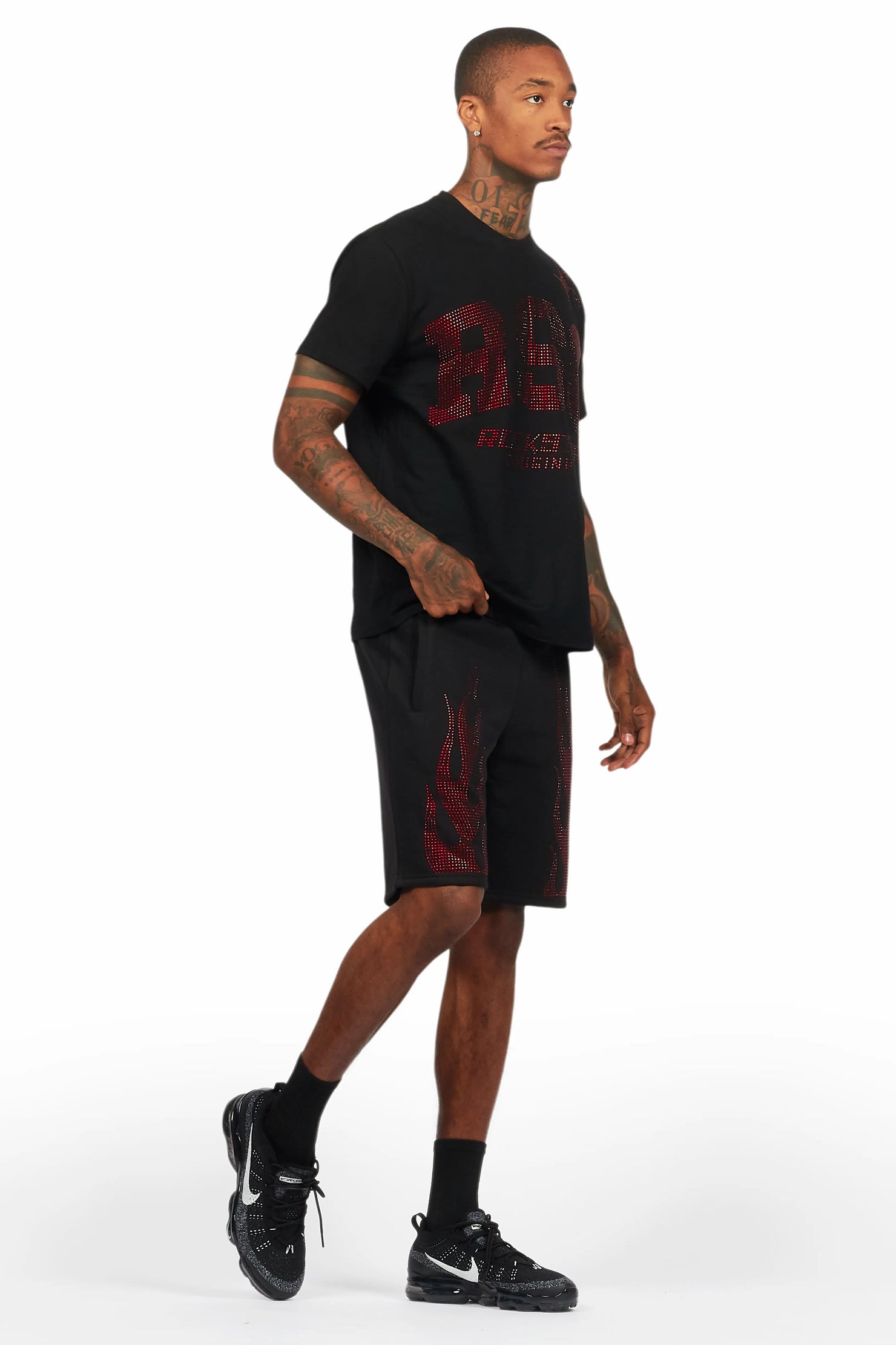 Bellamy Black/Red Rhinestone Tee Short Set