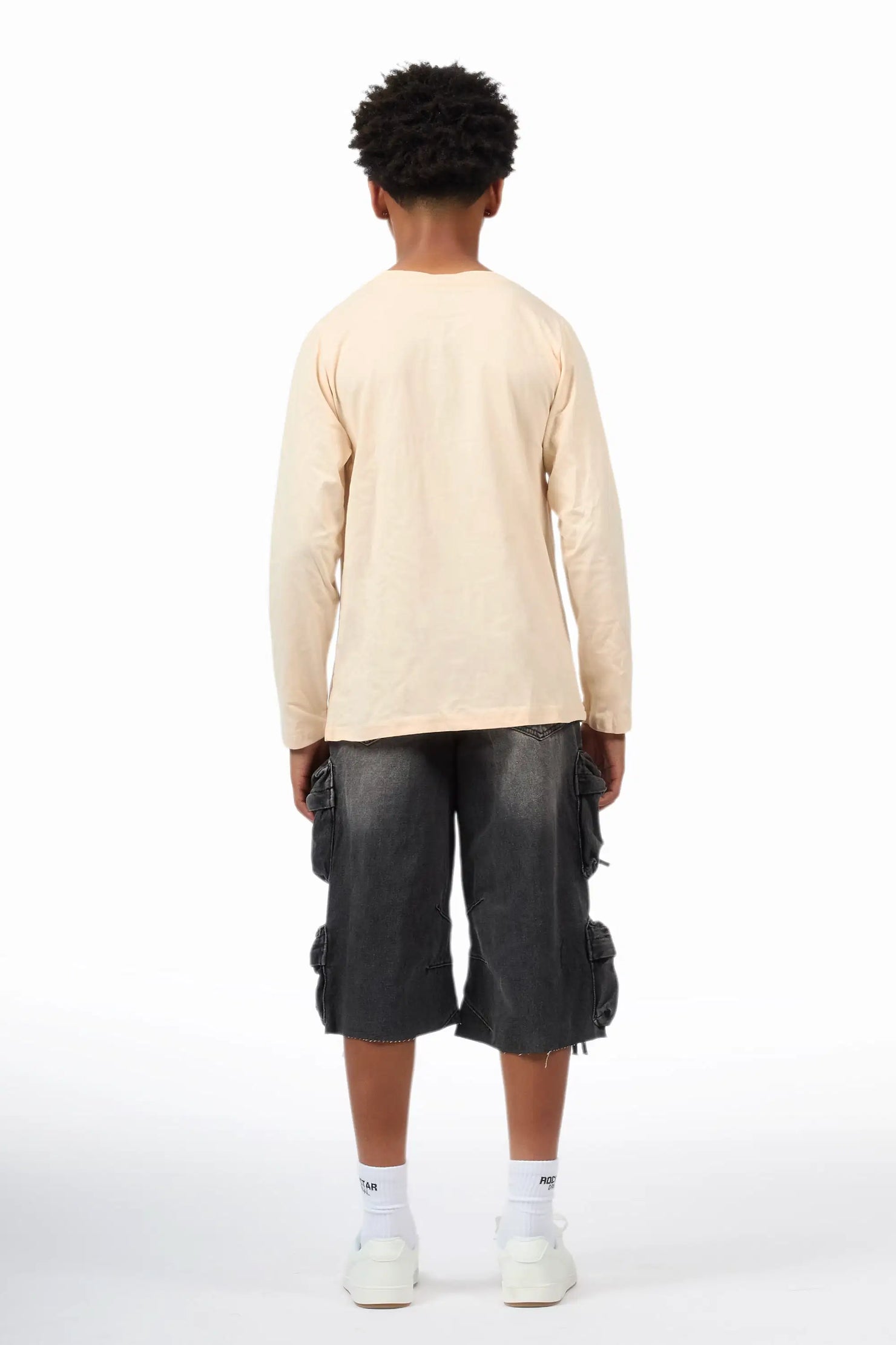 Boys Jesus Crayon Sand/Black Long Sleeve T-Shirt/Denim Jort Set
