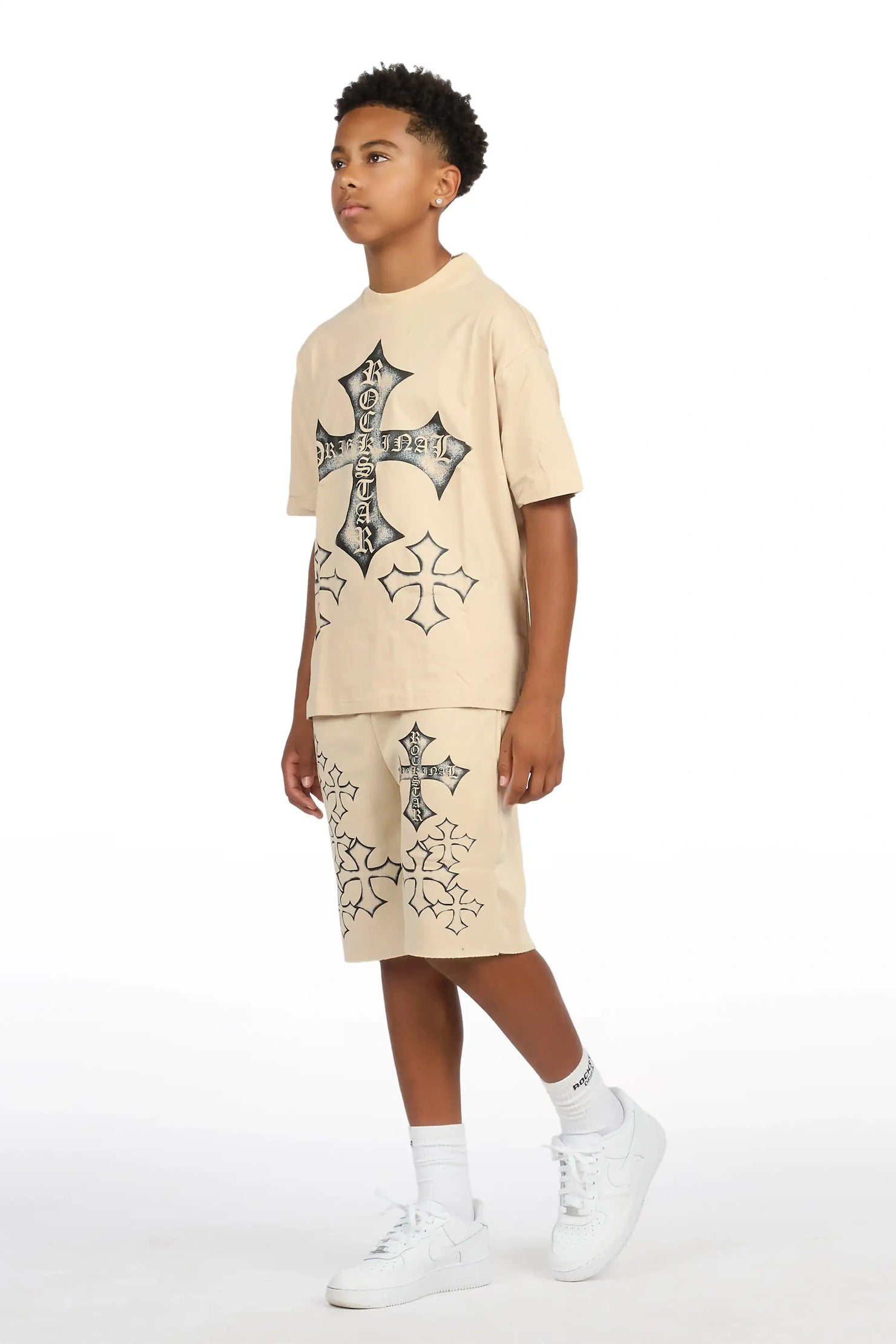 Boys Marizon Beige Oversized T-Shirt/Short Set