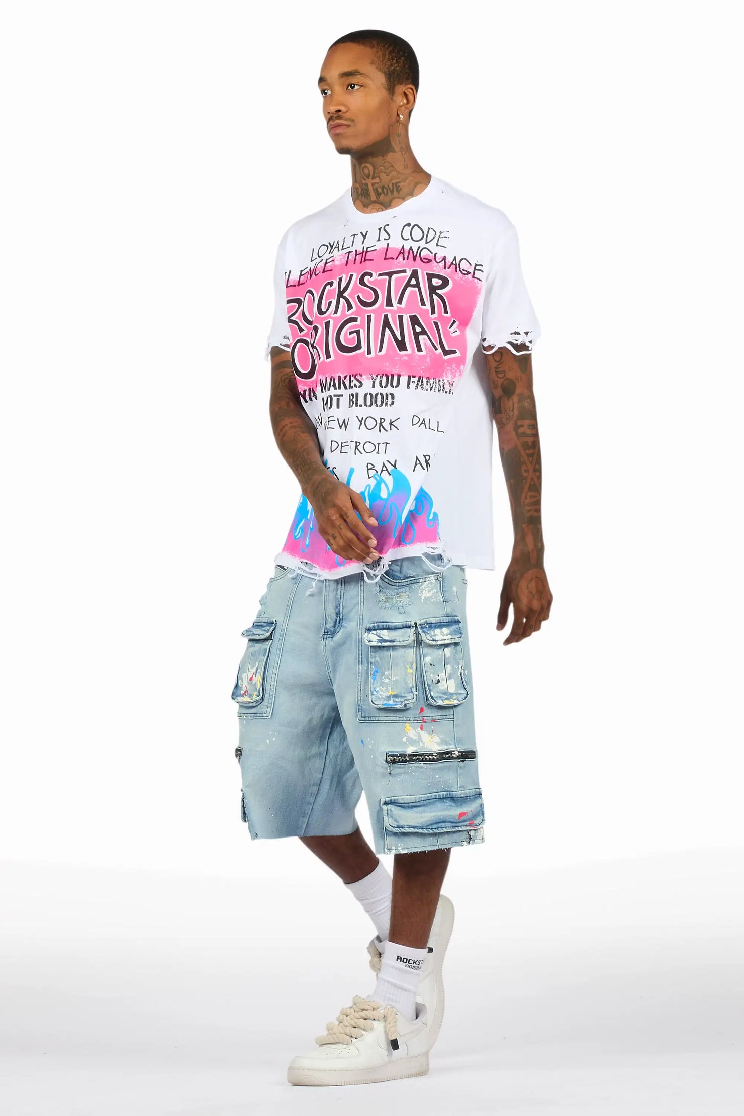 Beno White/Blue T-Shirt/Denim Short Set