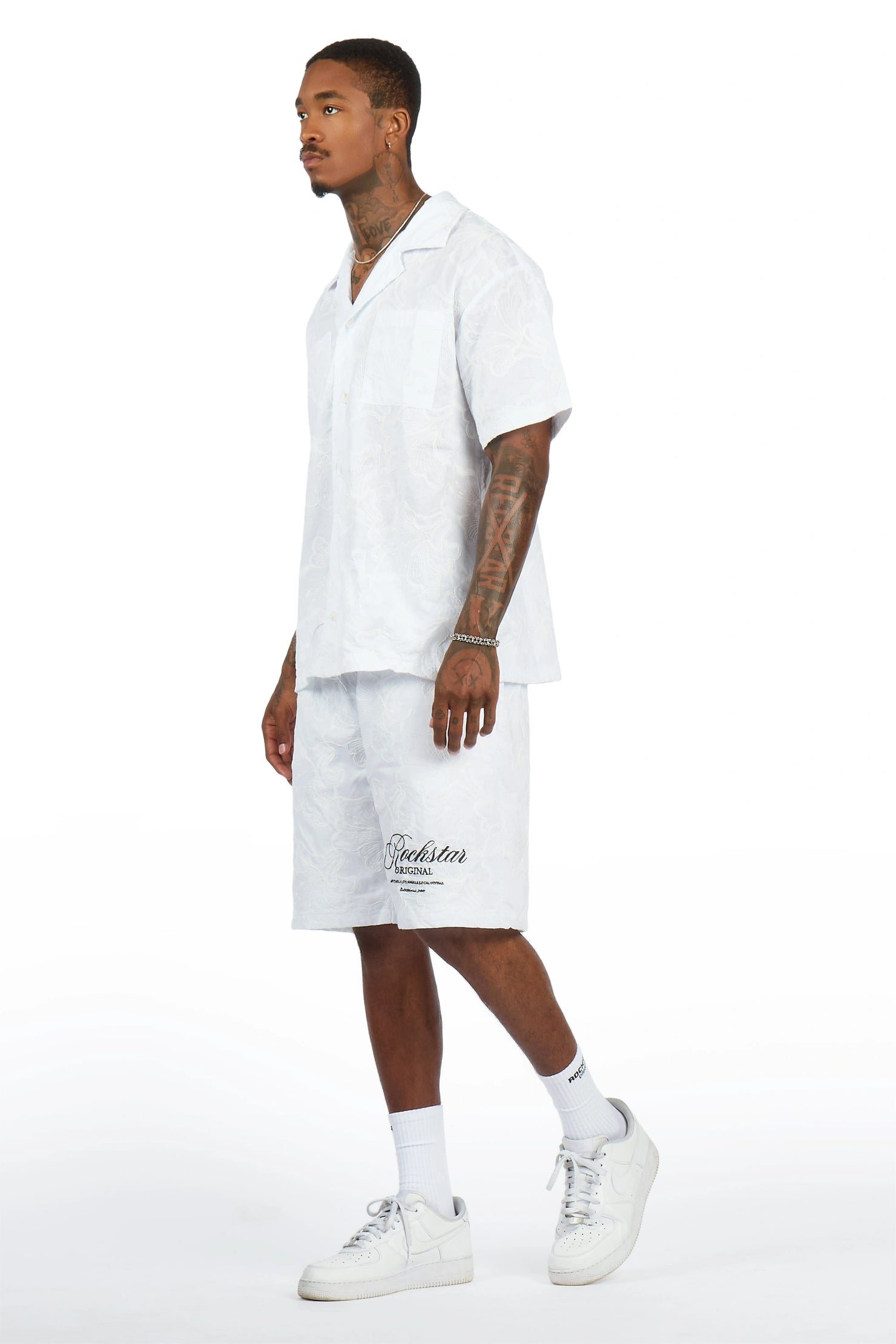 Isaiah White Button Down Shirt/Short Set