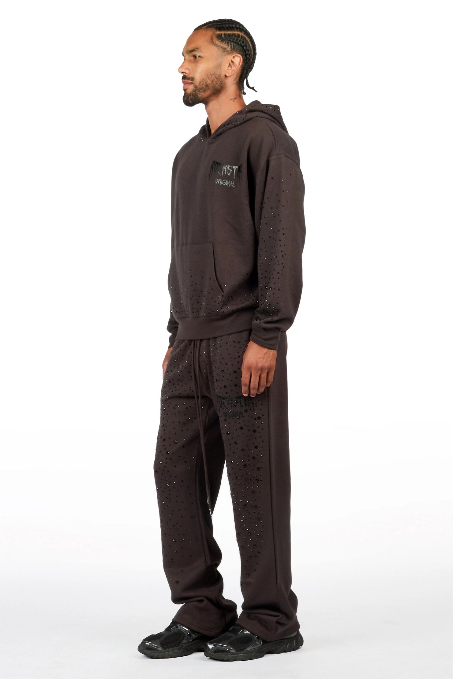 Twinkle Iron/Black Rhinestone Hoodie Relaxed Track Set