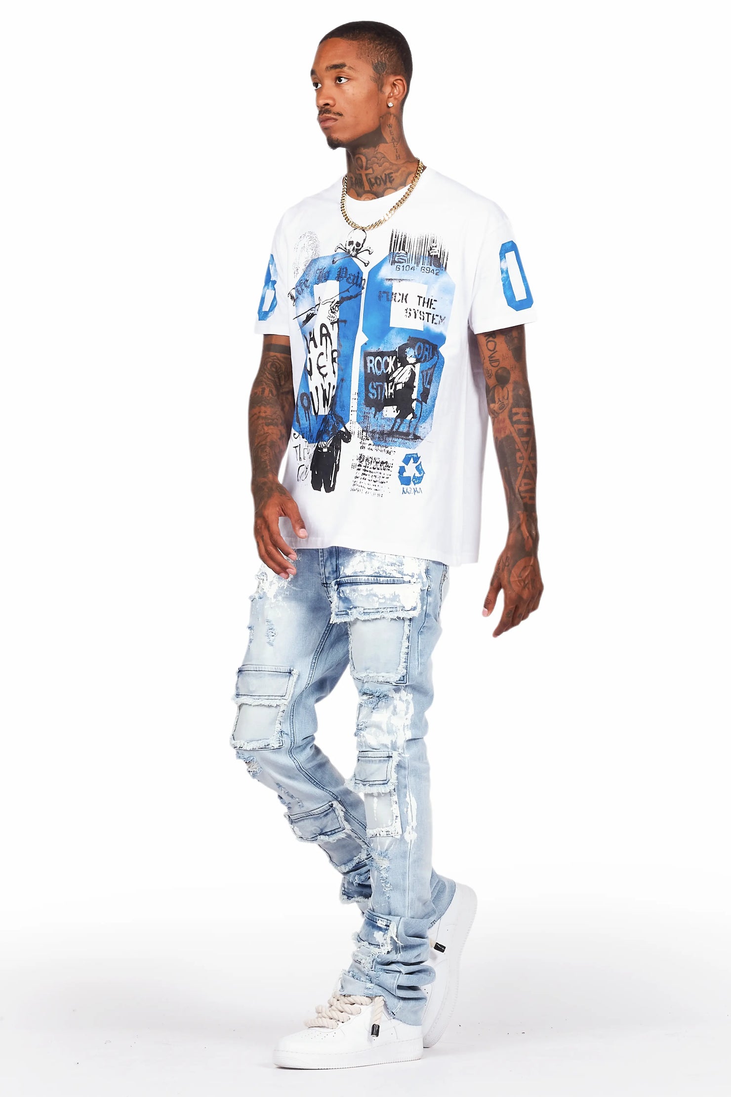 Edan Blue Painter Super Stacked Flare Jean