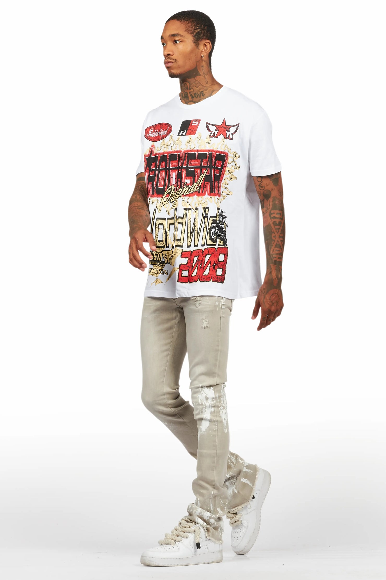 Kodak Grey/White Painter Stacked Flare Jean