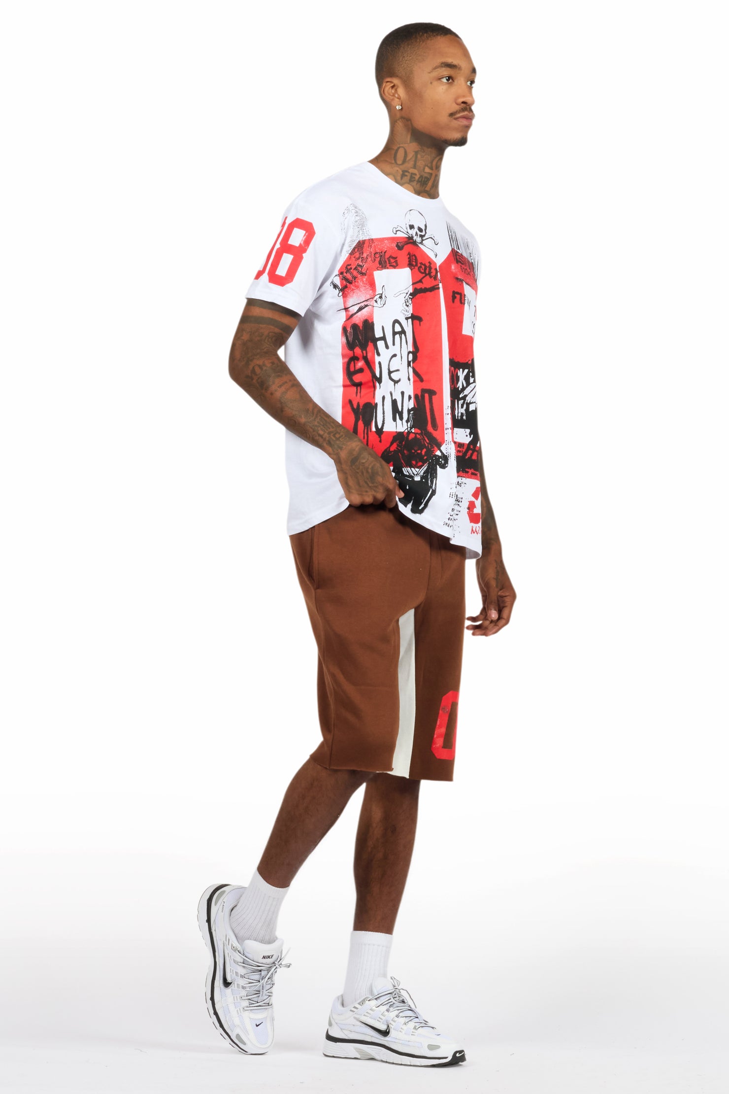 Grill White/Brown Graphic T-Shirt Short Set