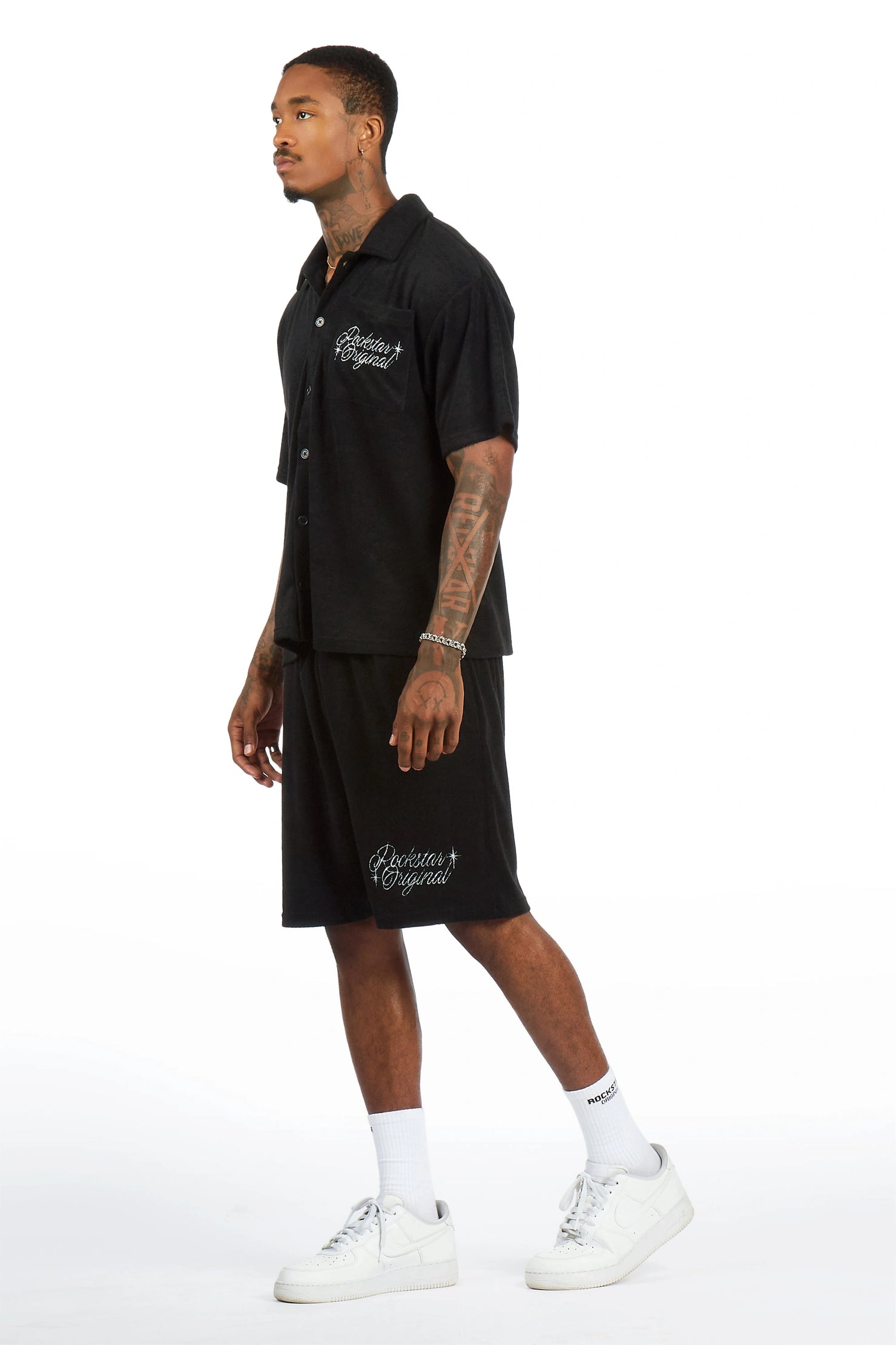 Hirsh Black Button Down Shirt/Short Set