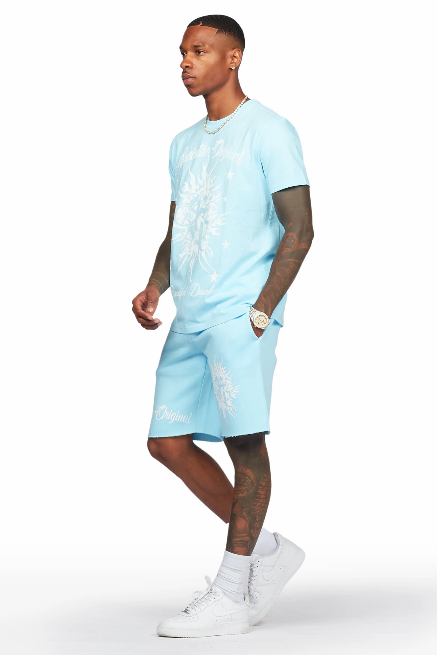 Spiral Baby Blue T-Shirt Short Set