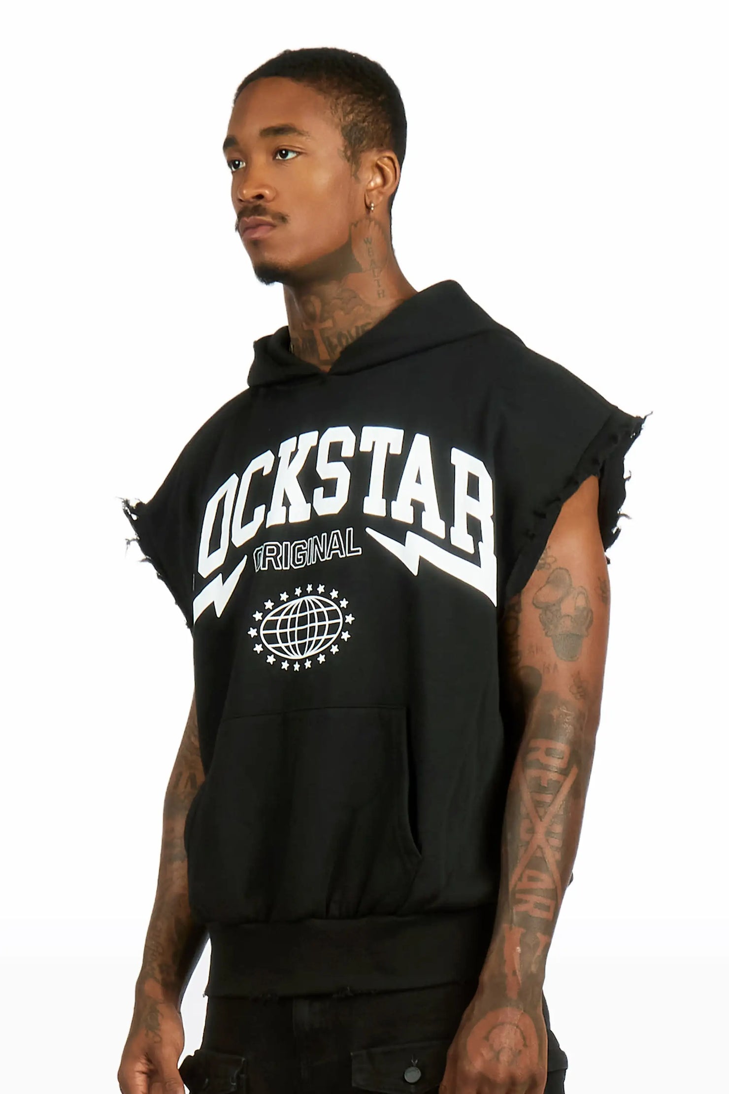 Stori Black/White Cut Sleeve Hoodie