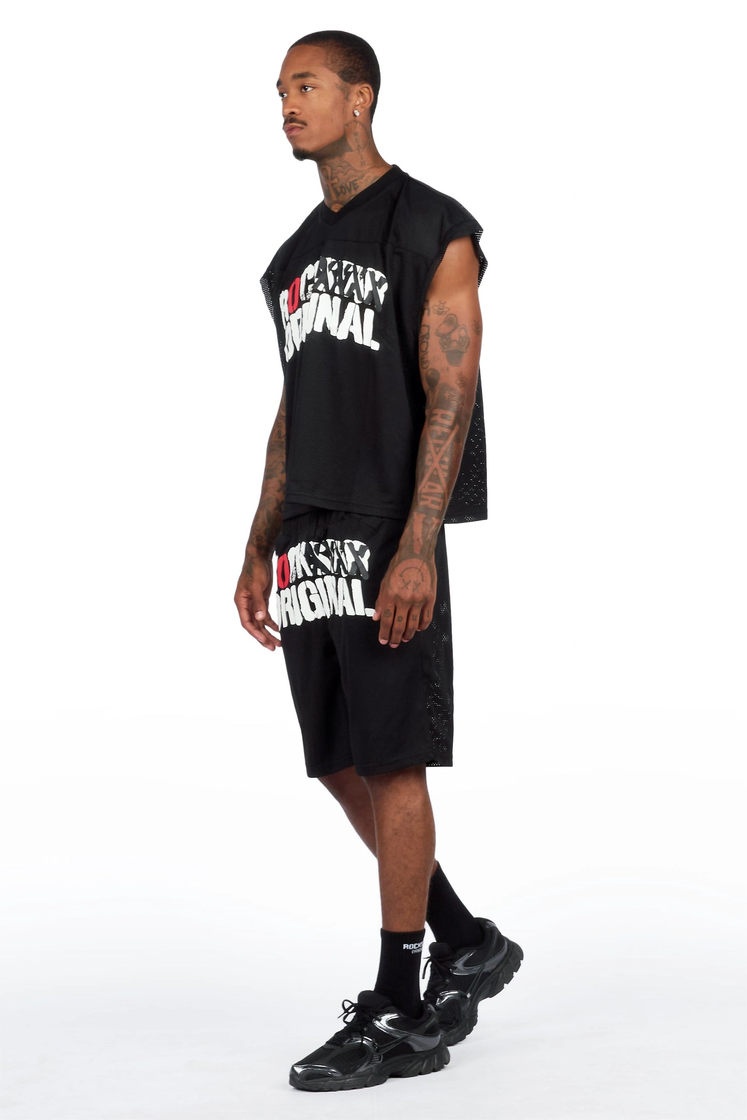 Crown Black Mesh Cut Sleeve Jersey Short Set