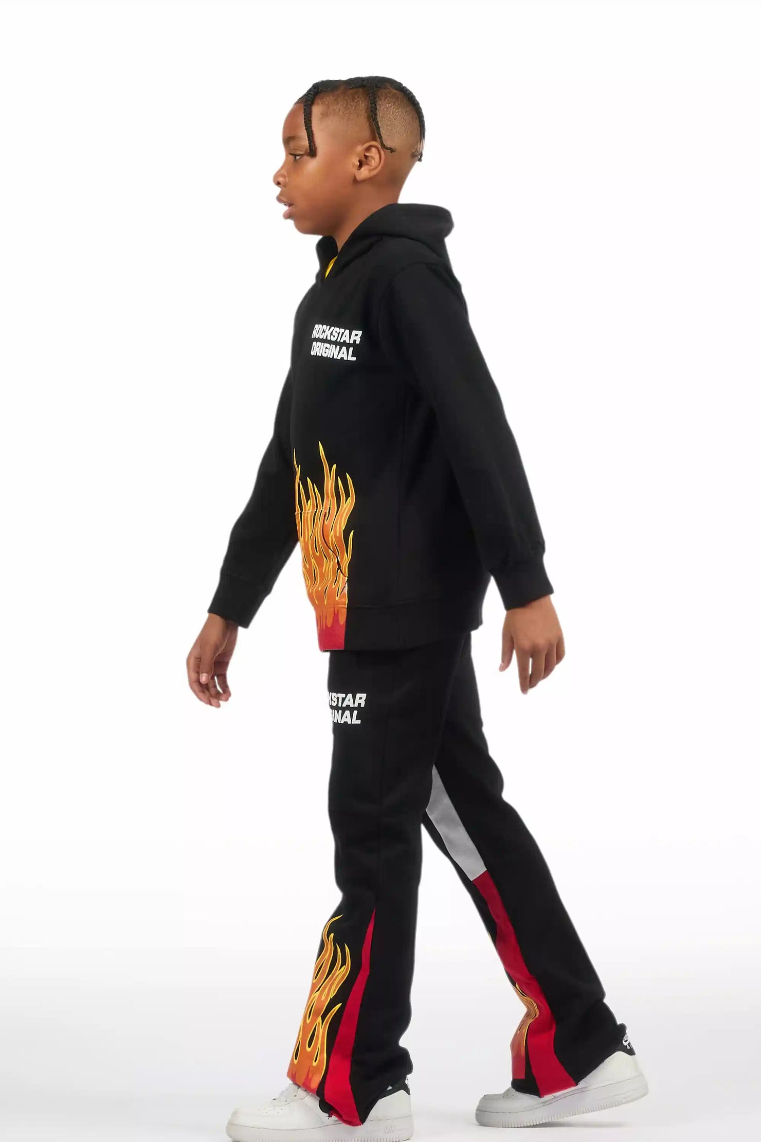 Boys Roeland Black/Red Stacked Flare Pant Set