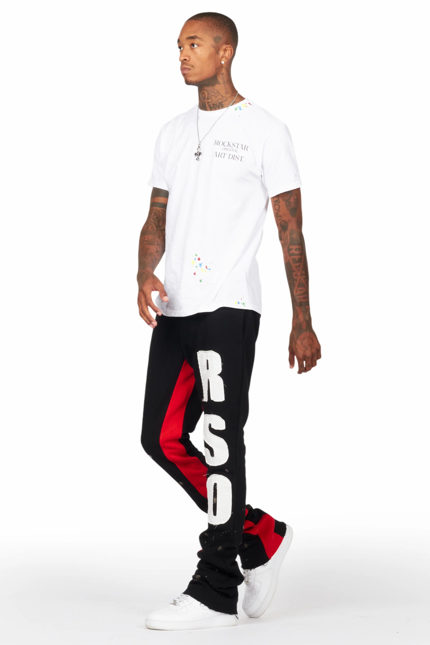 Uko Black Patchwork Stacked Flare Track Pant