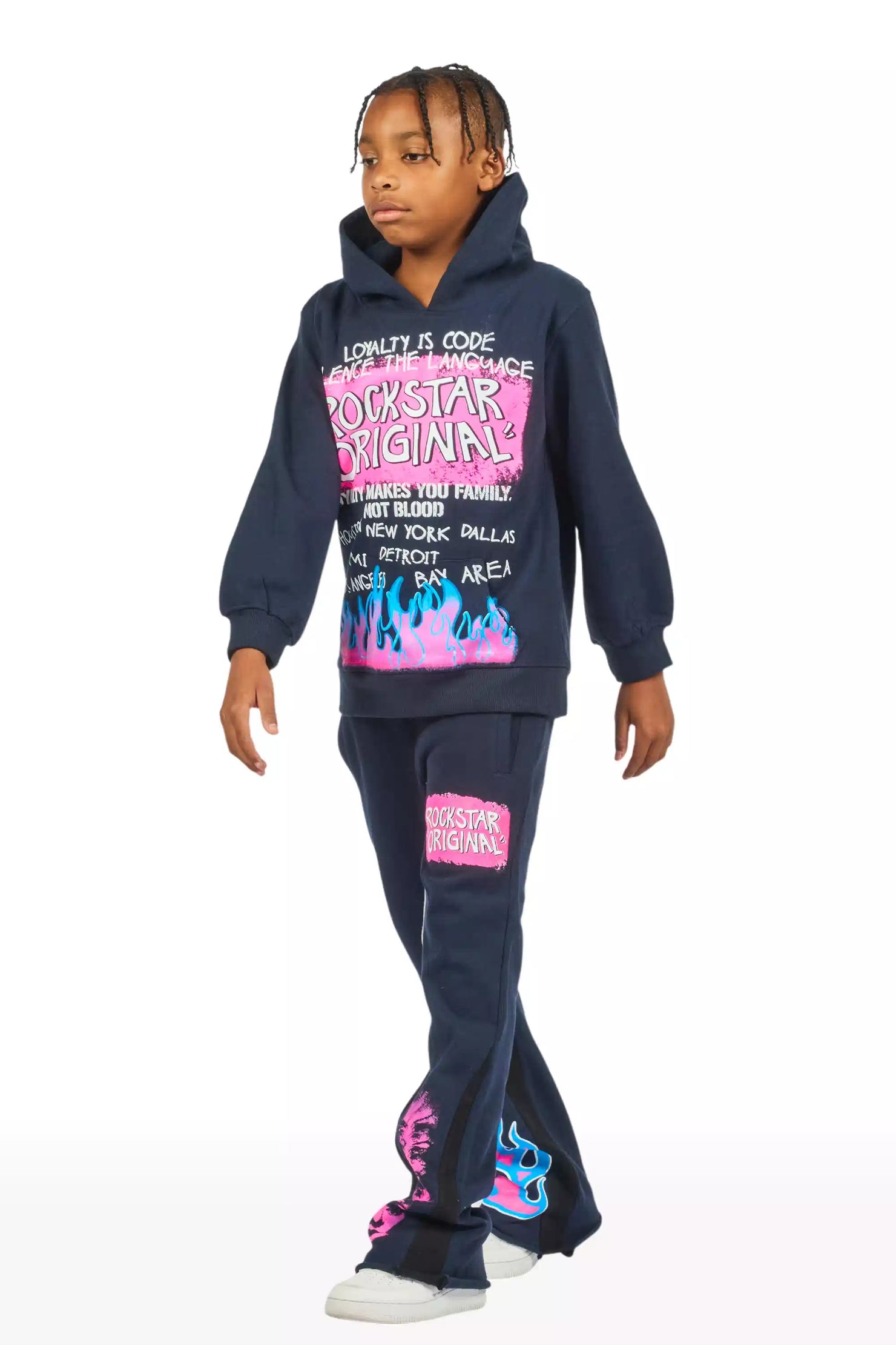 Boys Beno Navy/Pink Stacked Flare Track Set