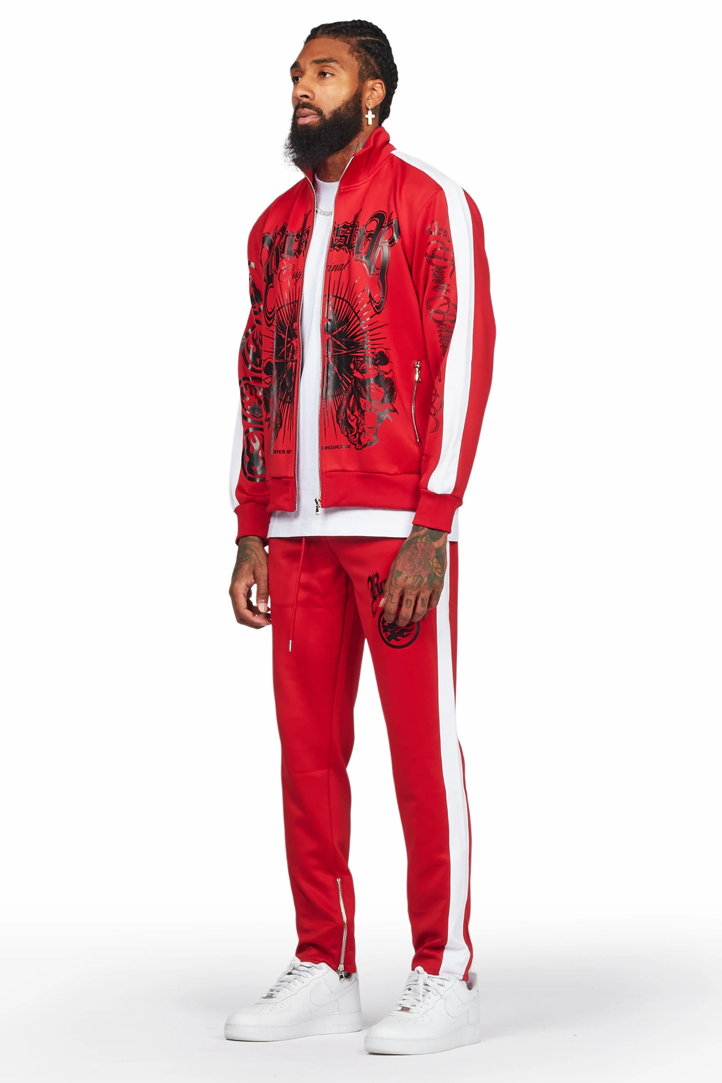 Yarden Red Tricot Slim Fit Track Set