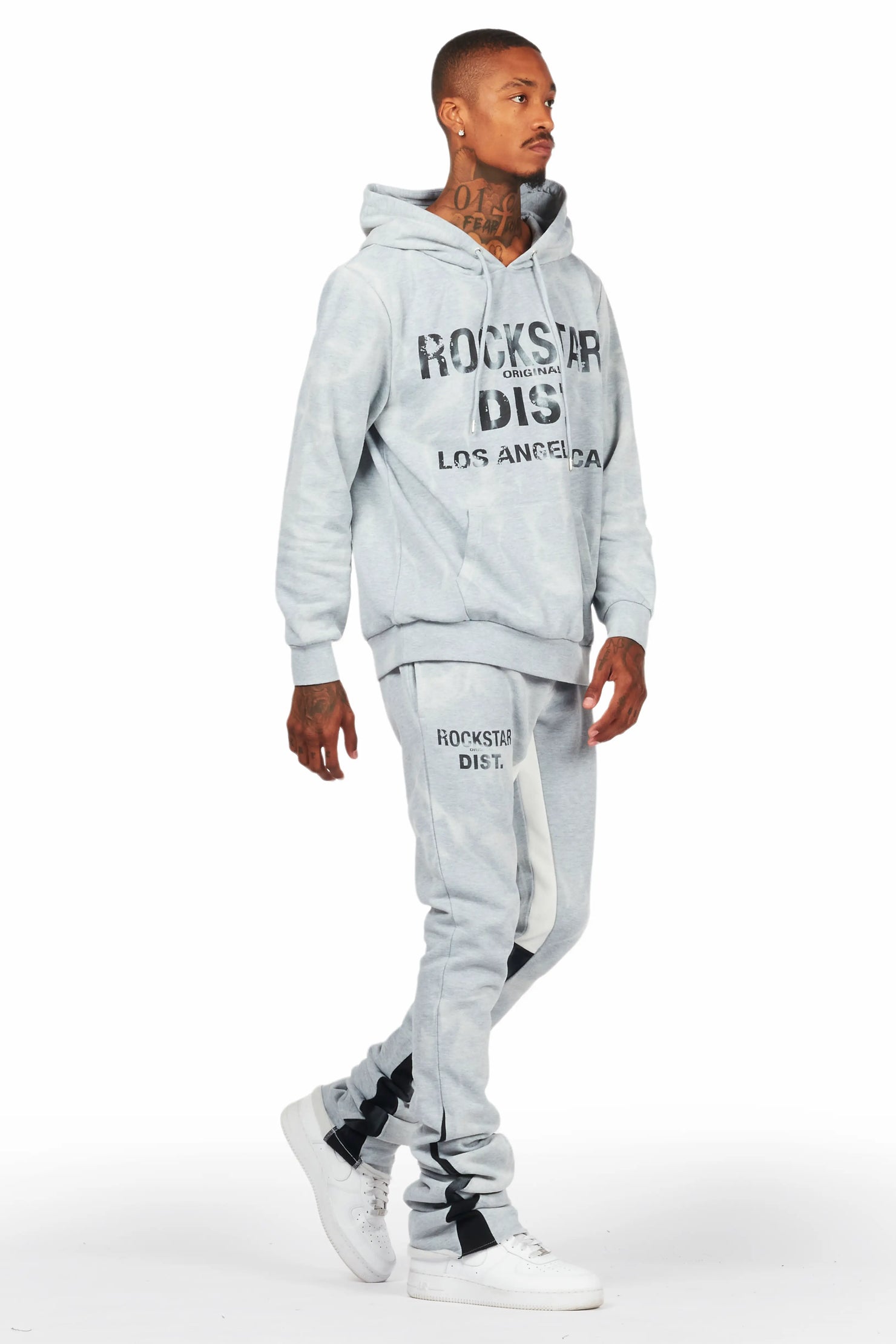 Nelly Heather Grey Hoodie/Super Stacked Flare Pant Set