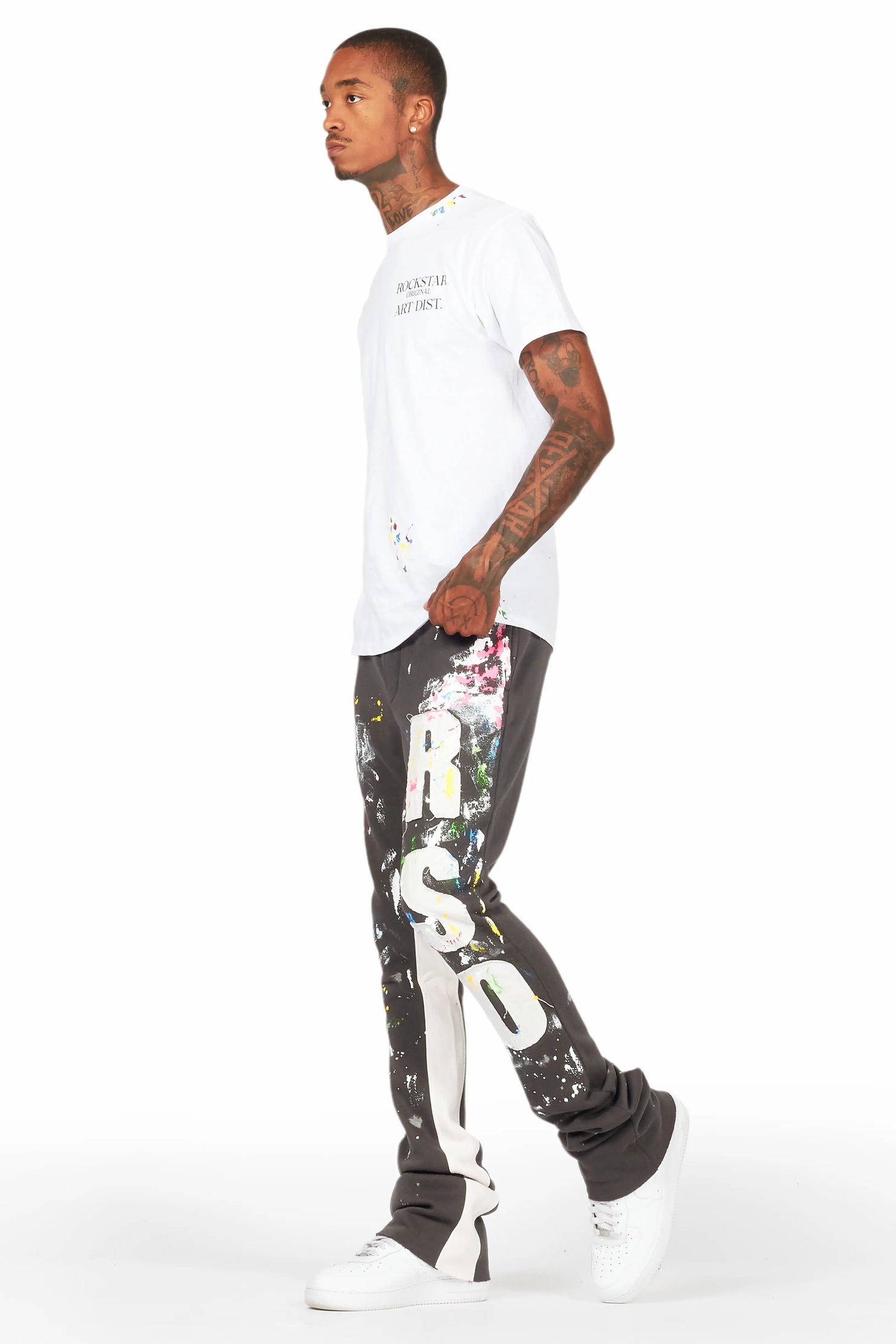 Washi Vintage Grey Patchwork Stacked Flare Track Pant