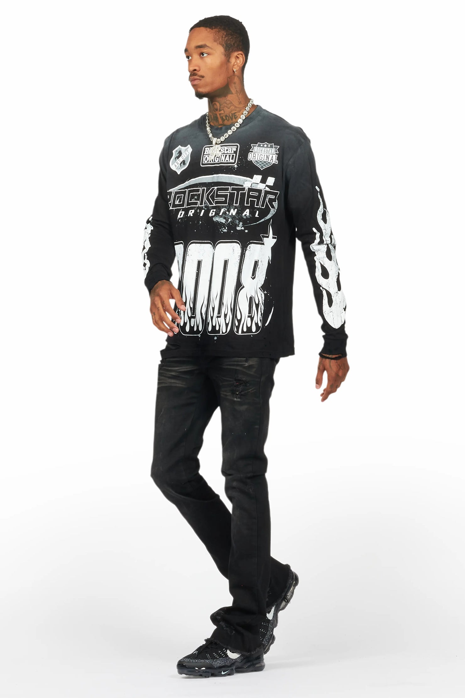 Savag Black Stacked Flare Jean