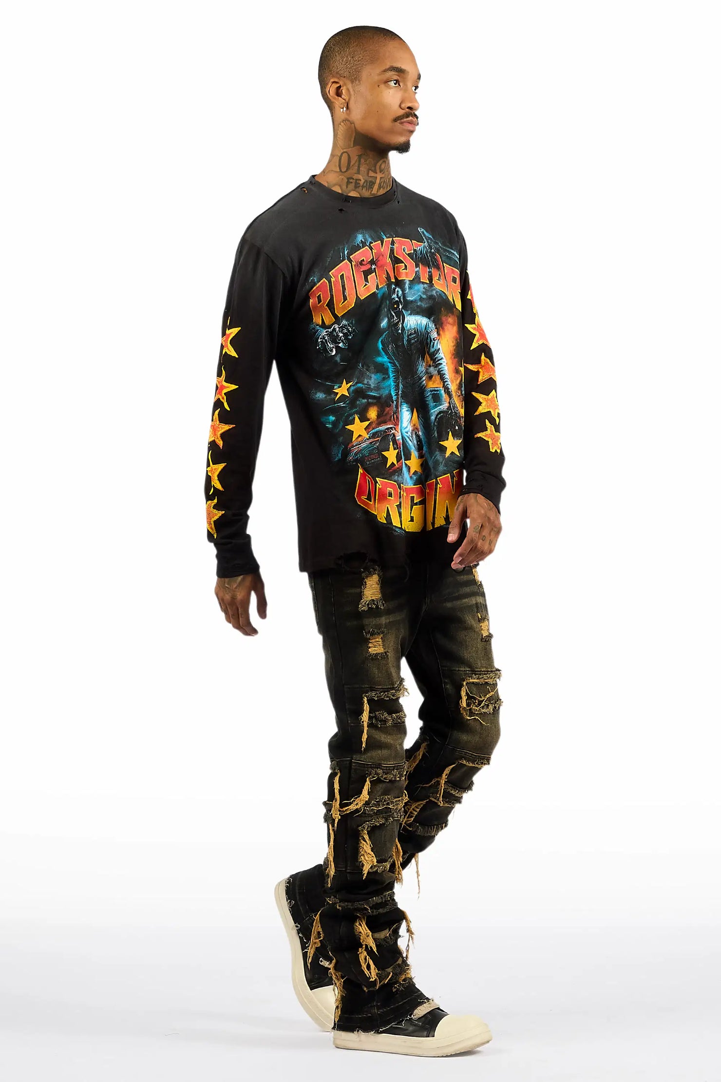 Vasco Tint Grey Stacked Flare Jean