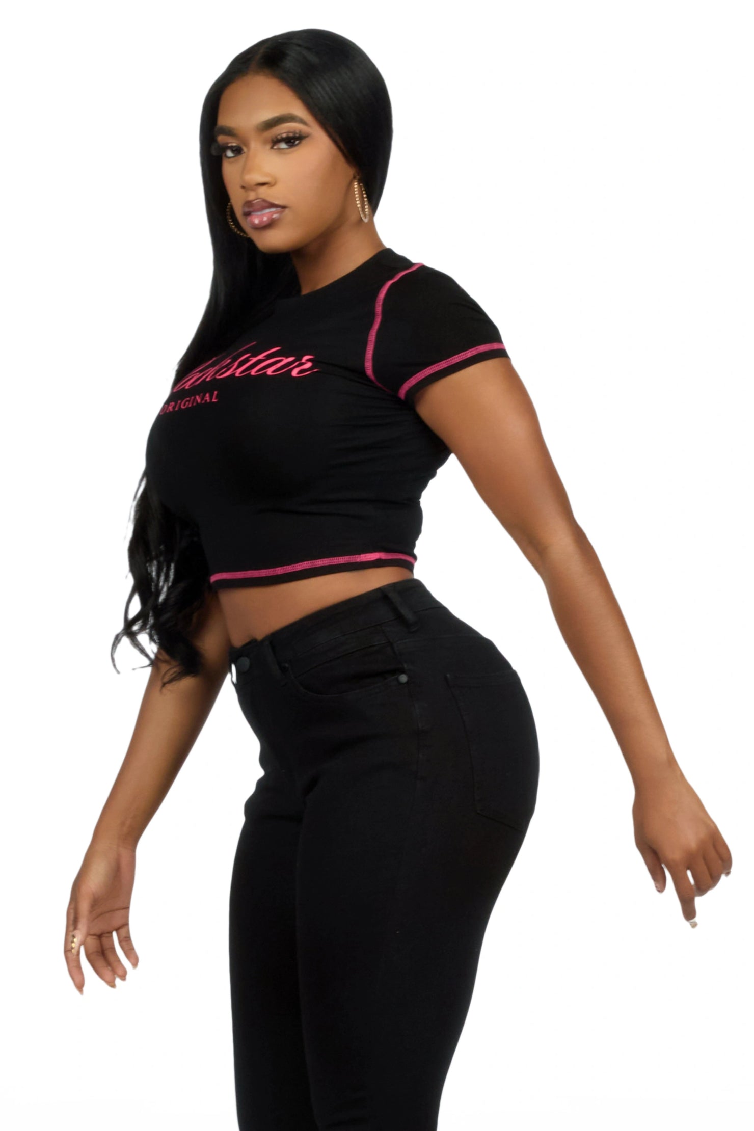 Sharae Black/Pink Baby Tee Shirt