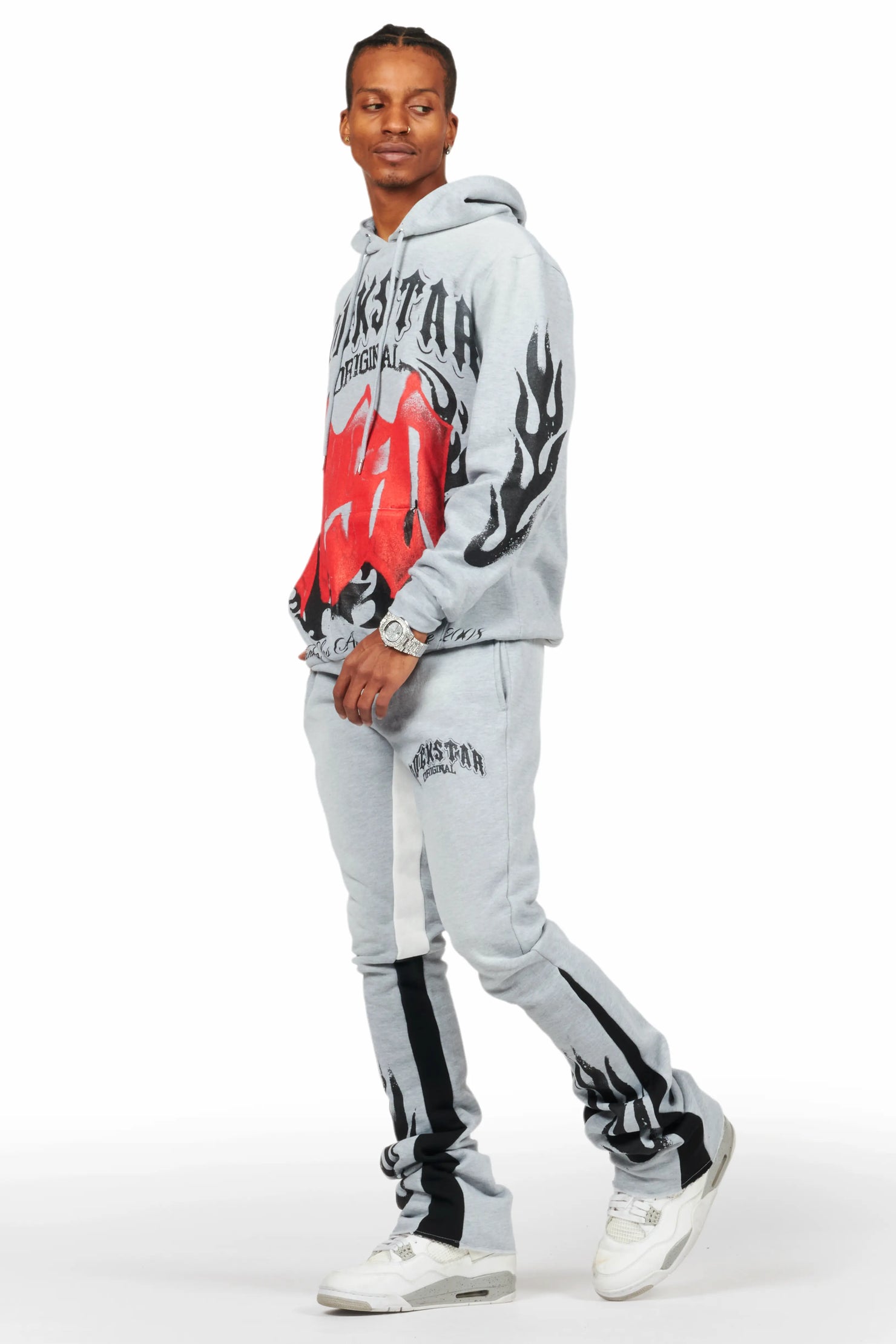 Boaz Heather Grey Stacked Flare Hoodie Track Set