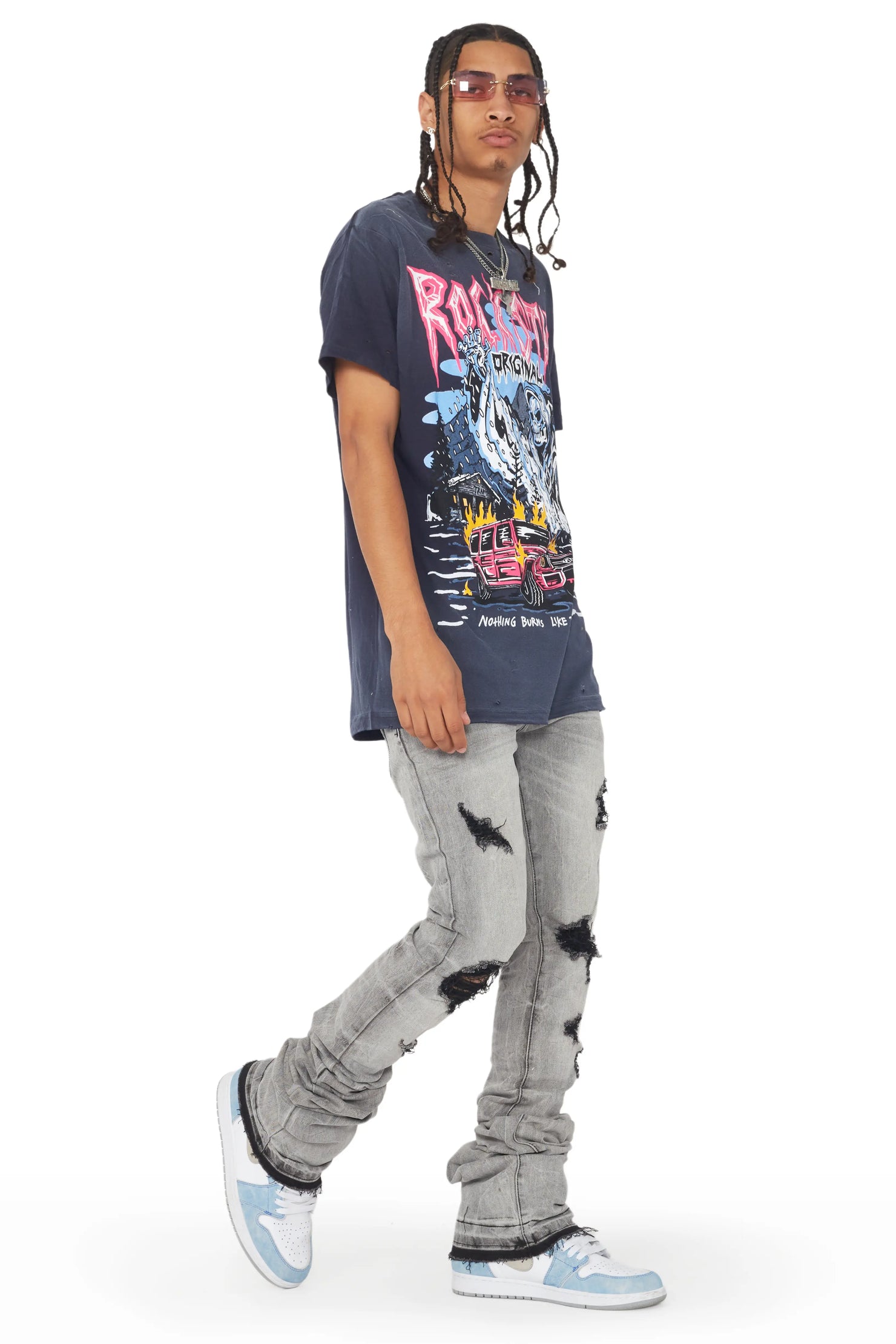 Huxley Light Grey Super Stacked Flare Jean