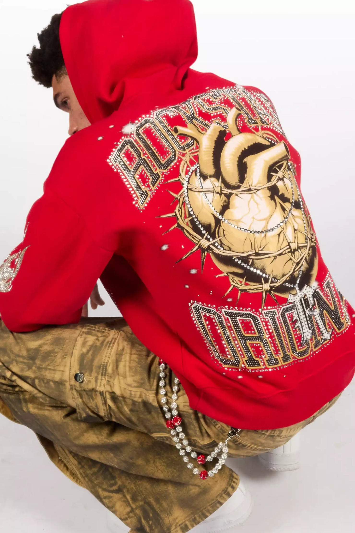 Krock Red Rhinestone Oversized Hoodie