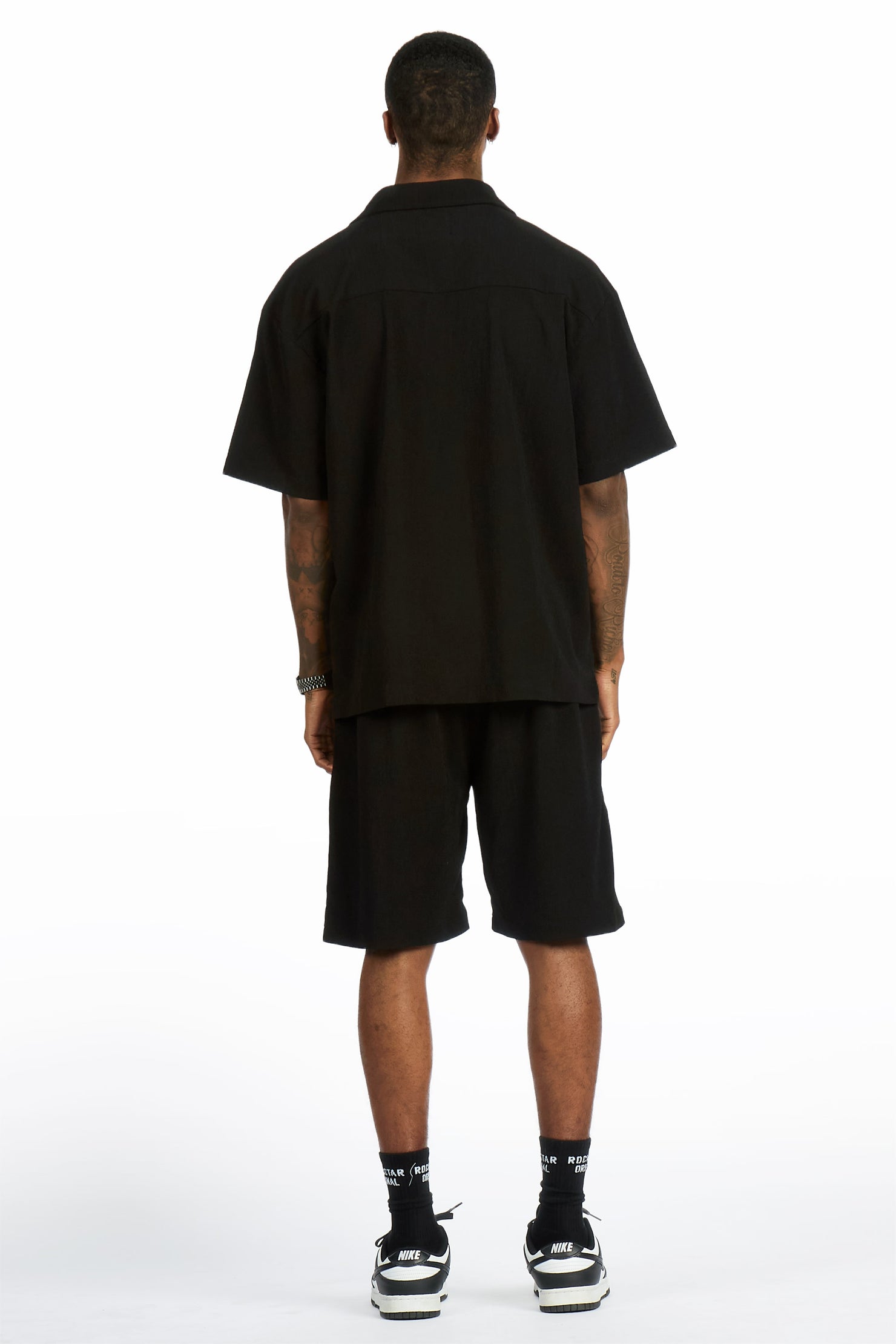 Kason Black Button Down Shirt/Short Set