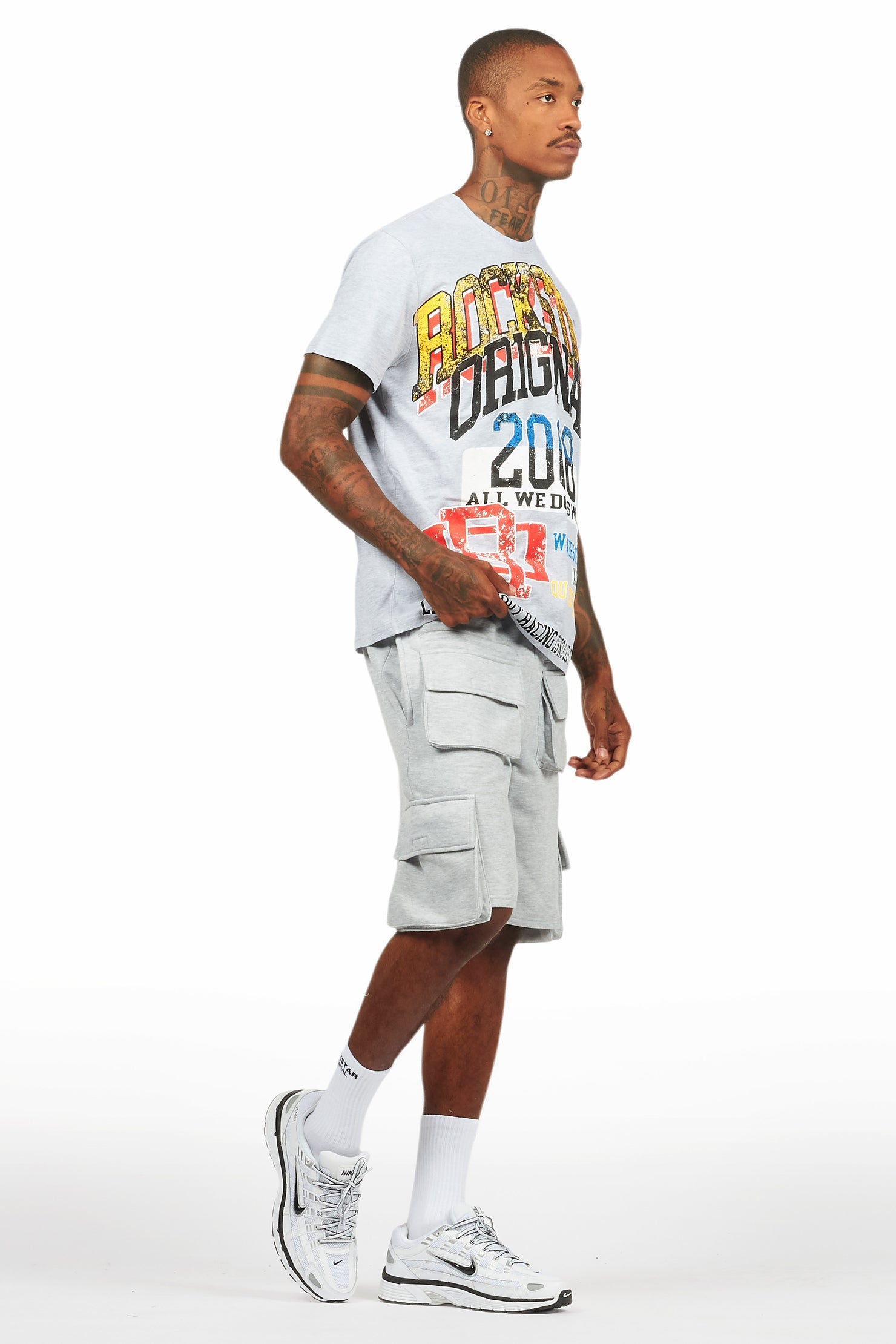 Colorful Race Heather Grey/Black T-Shirt Cargo Shorts Set