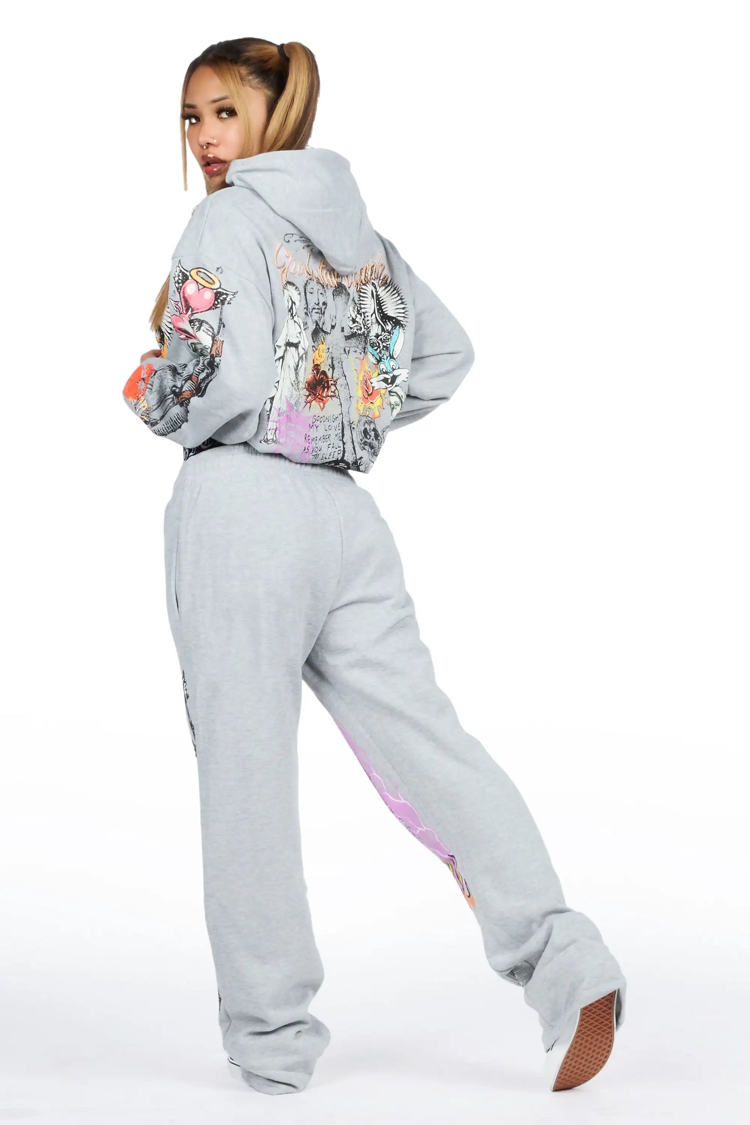 Obscura Heather Grey Graphic Baggy Fit Track Set