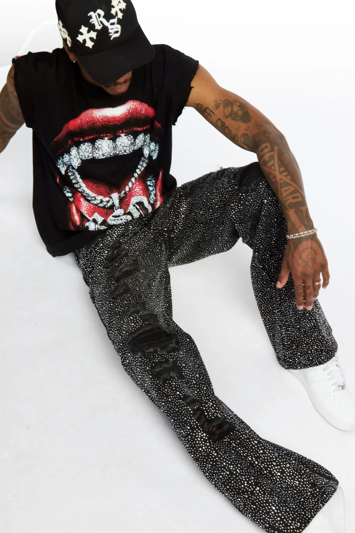 Hendrix Black Rhinestone Baggy Fit Jean