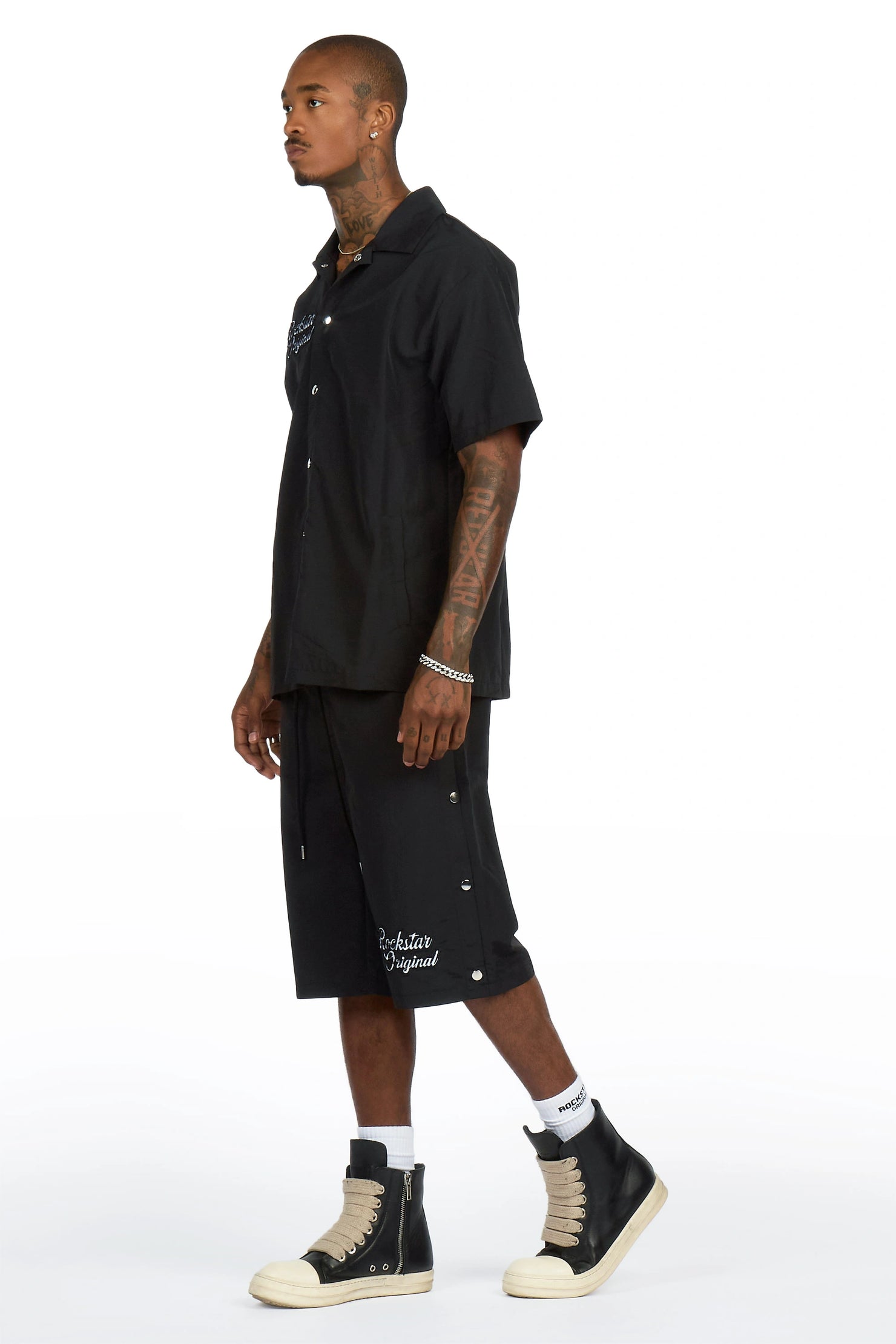Lustro Black Button Down Shirt/Short Set