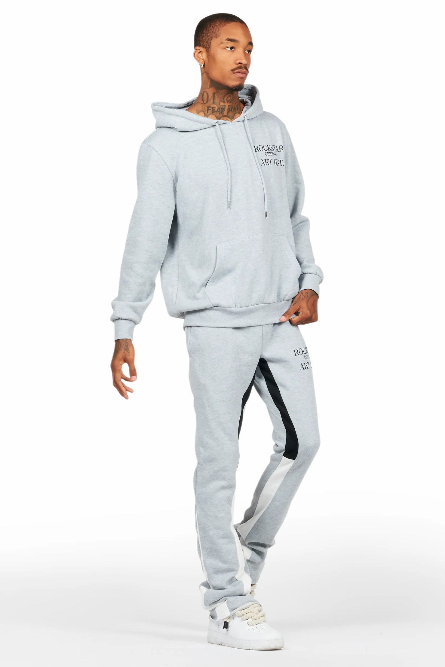 Briggs Heather Grey Hoodie/Stacked Flare Track Set