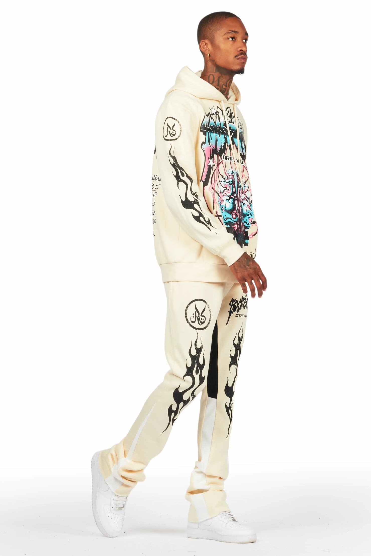 Lucy Tan/Black Hoodie/Stacked Flare Pant Track Set