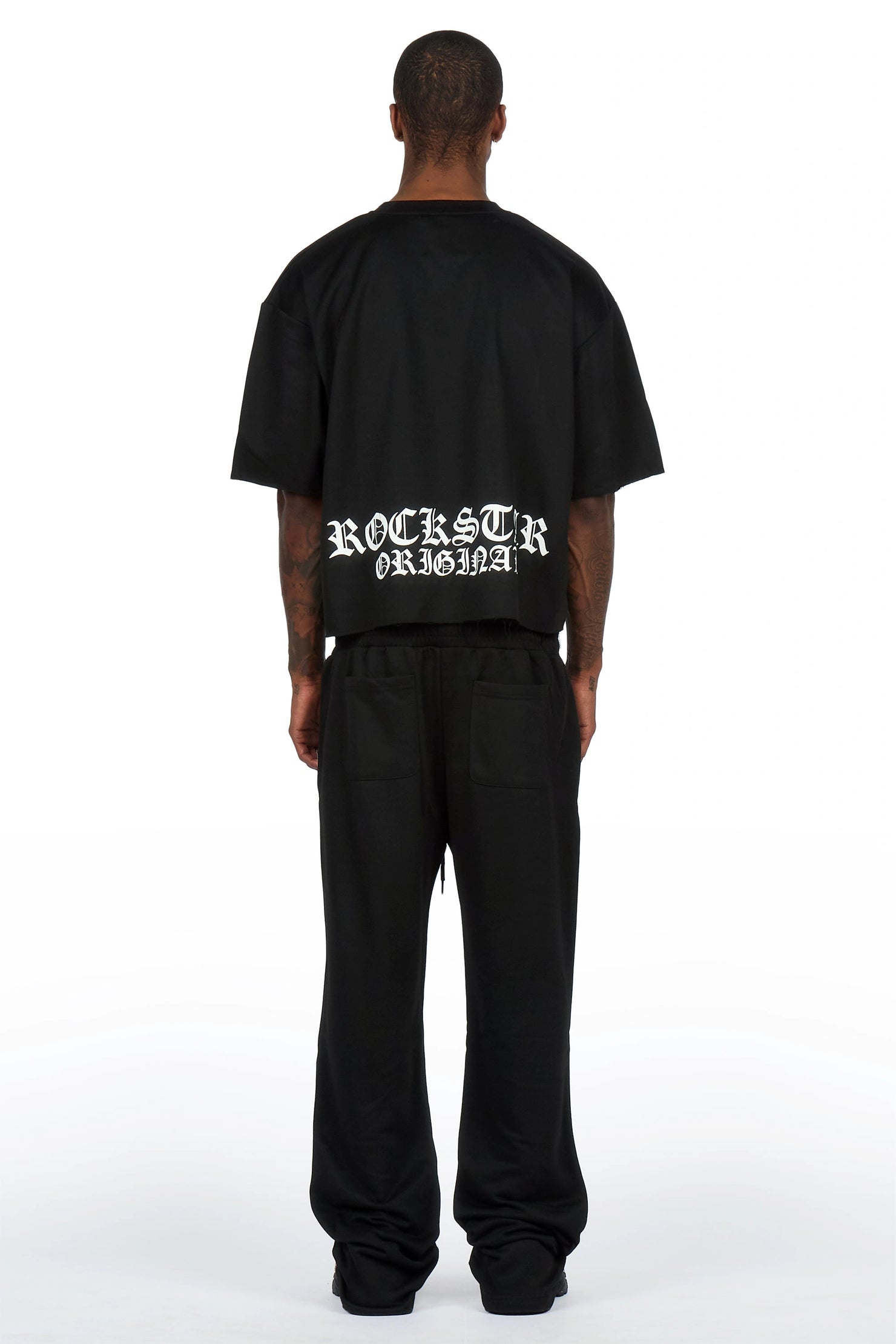 Burke Black Chenille Patch Boxy Tee/Double Waistband Pant Track Set