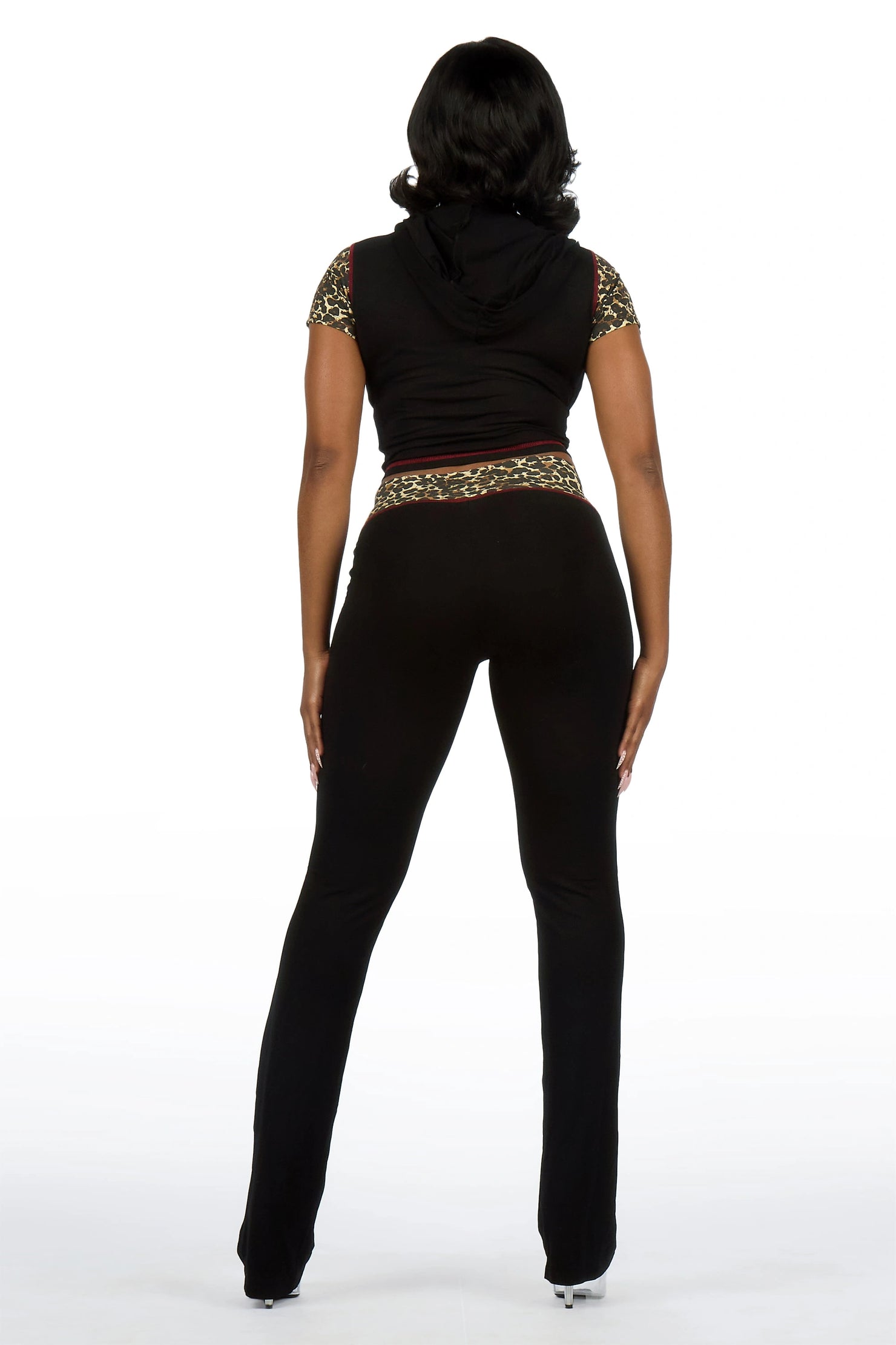 Kateya Black/Cheetah Short Sleeve Zip Up Track Set