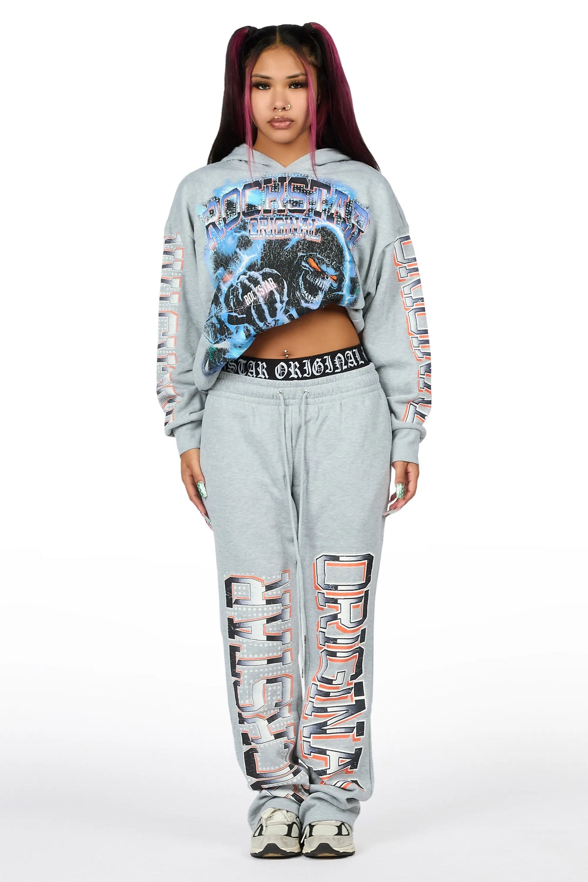 Xanthea Heather Grey Graphic Baggy Fit Track Set