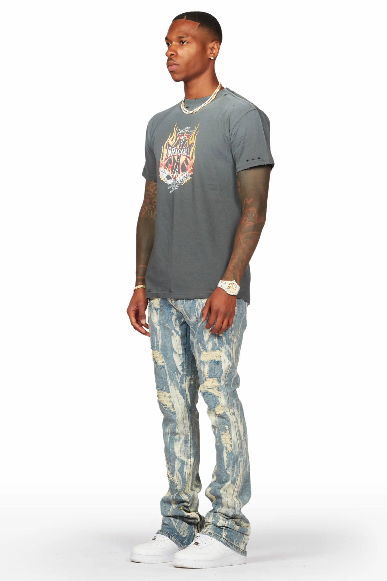 Damir Vintage Blue Stacked Flare Jean