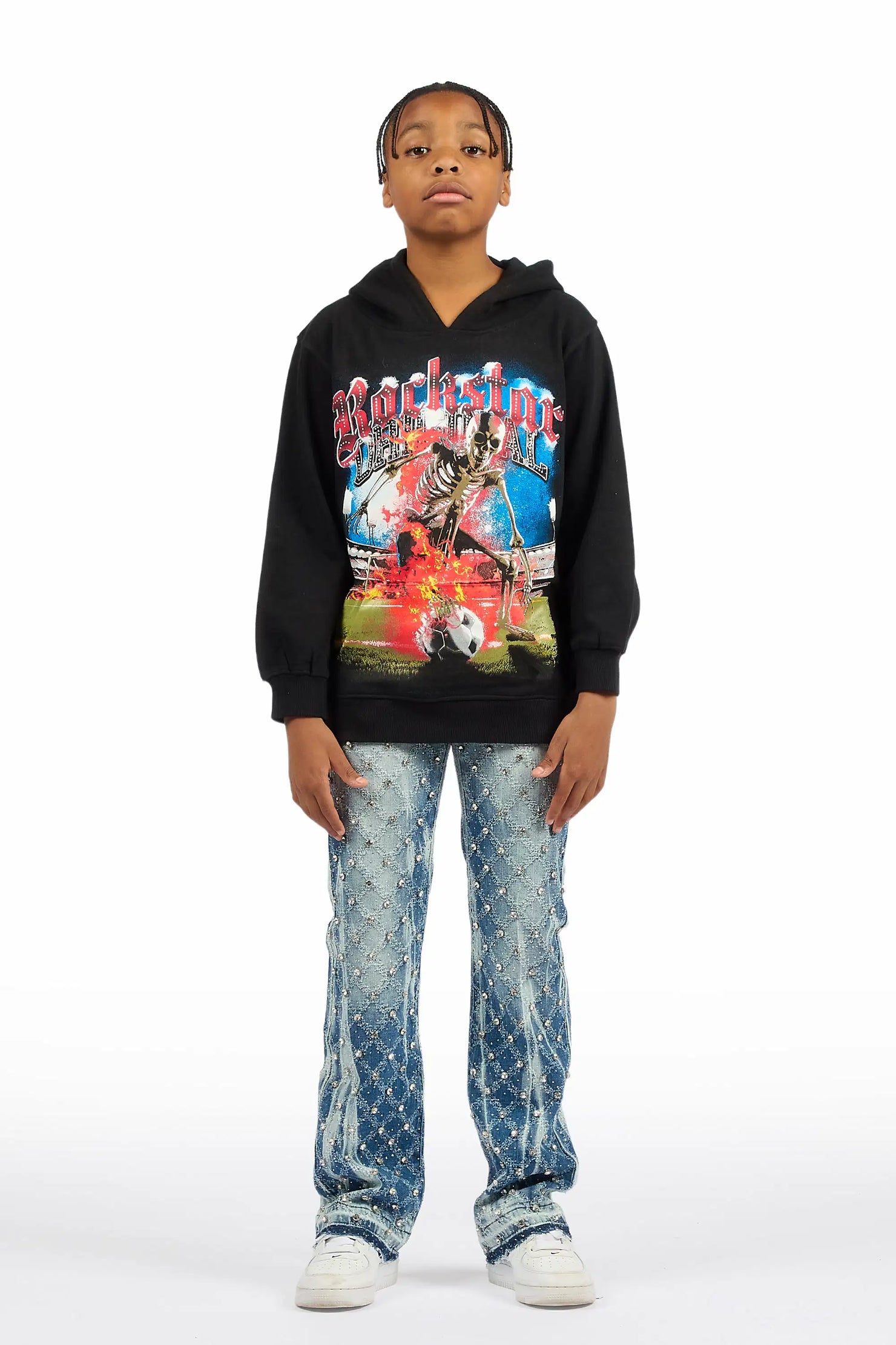 Boys Glit Blue Rhinestone Stacked Flare Jean